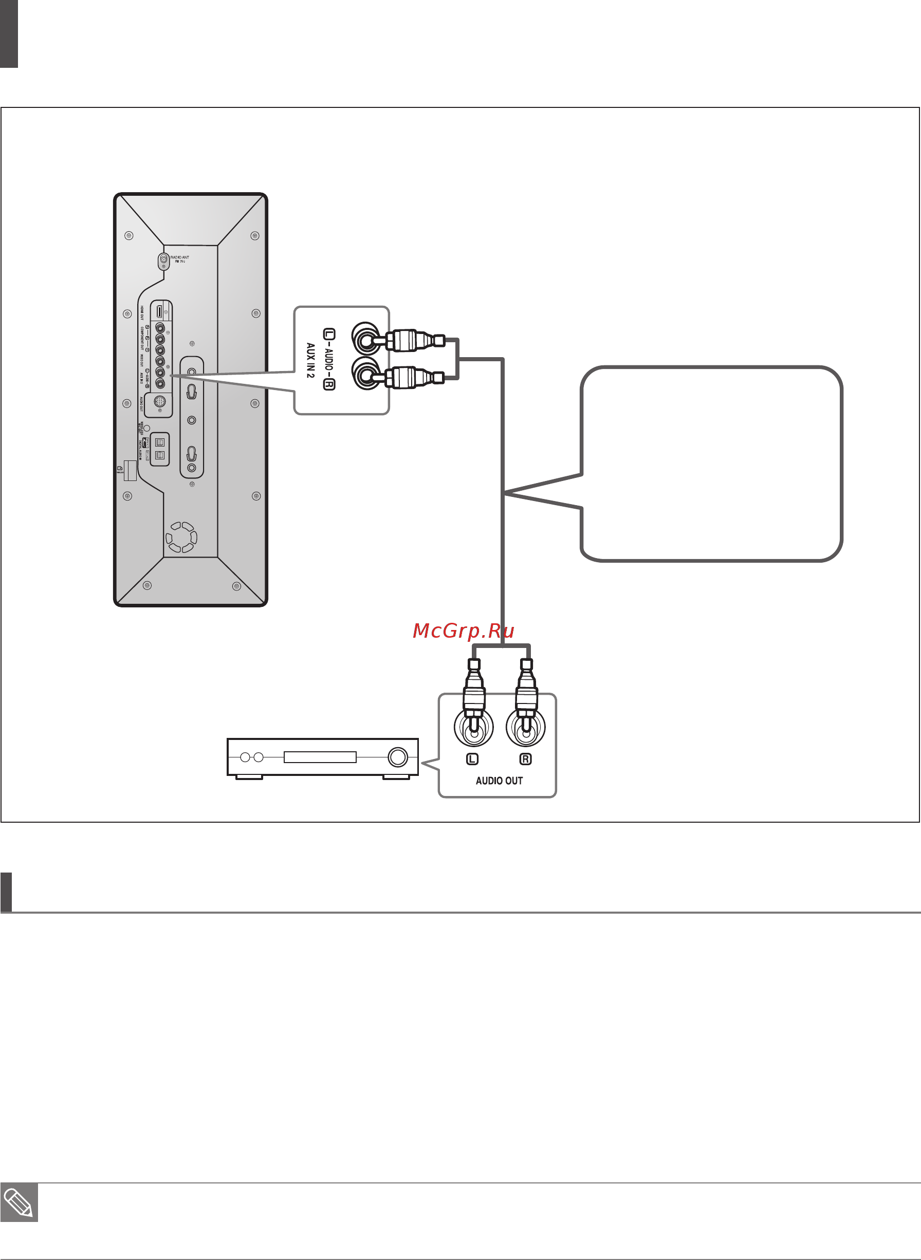 Samsung HT-TKX500 [25/85] Соедините кабелем звуковой вход aux in 2 audio домашнего кинотеатра с выходным гнездом звукового сигнала audio out внешнего аналогового устройства