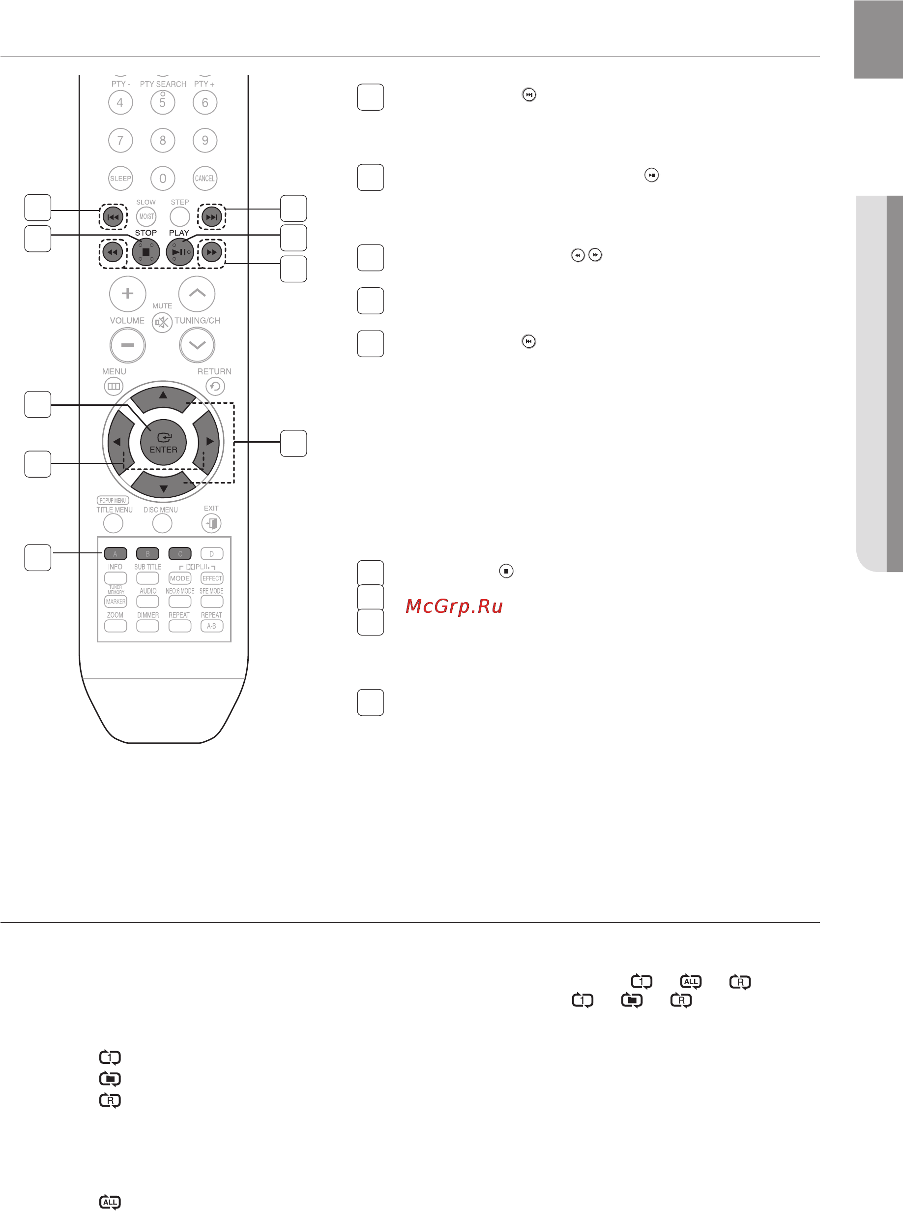 Samsung HT-BD2 [58/73] Кнопки на пульте дистанционного управления используемые при воспроизведении аудио компакт диска cd da файлов mp3