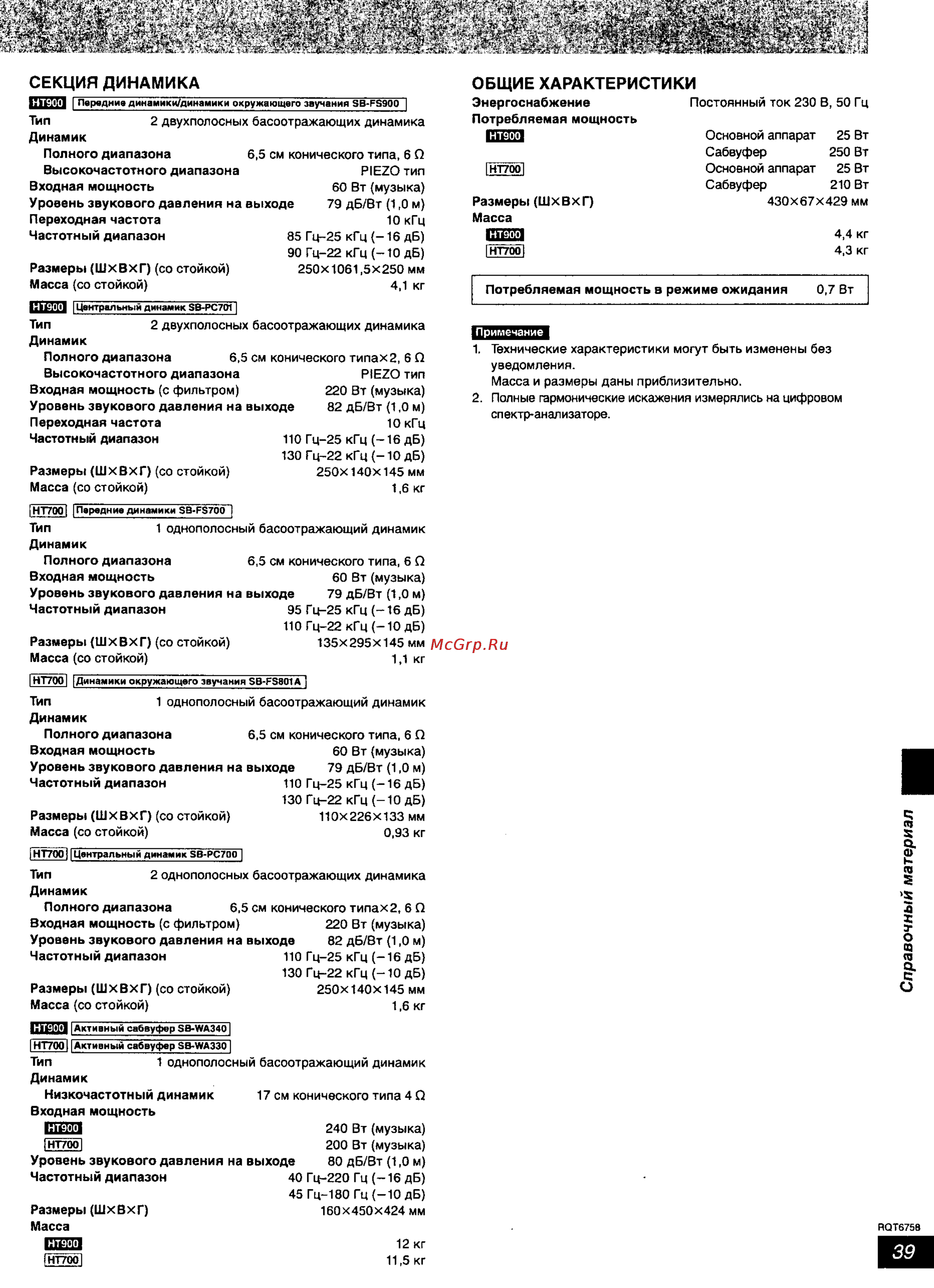 Panasonic SC-HT700 [39/43] Общие характеристики
