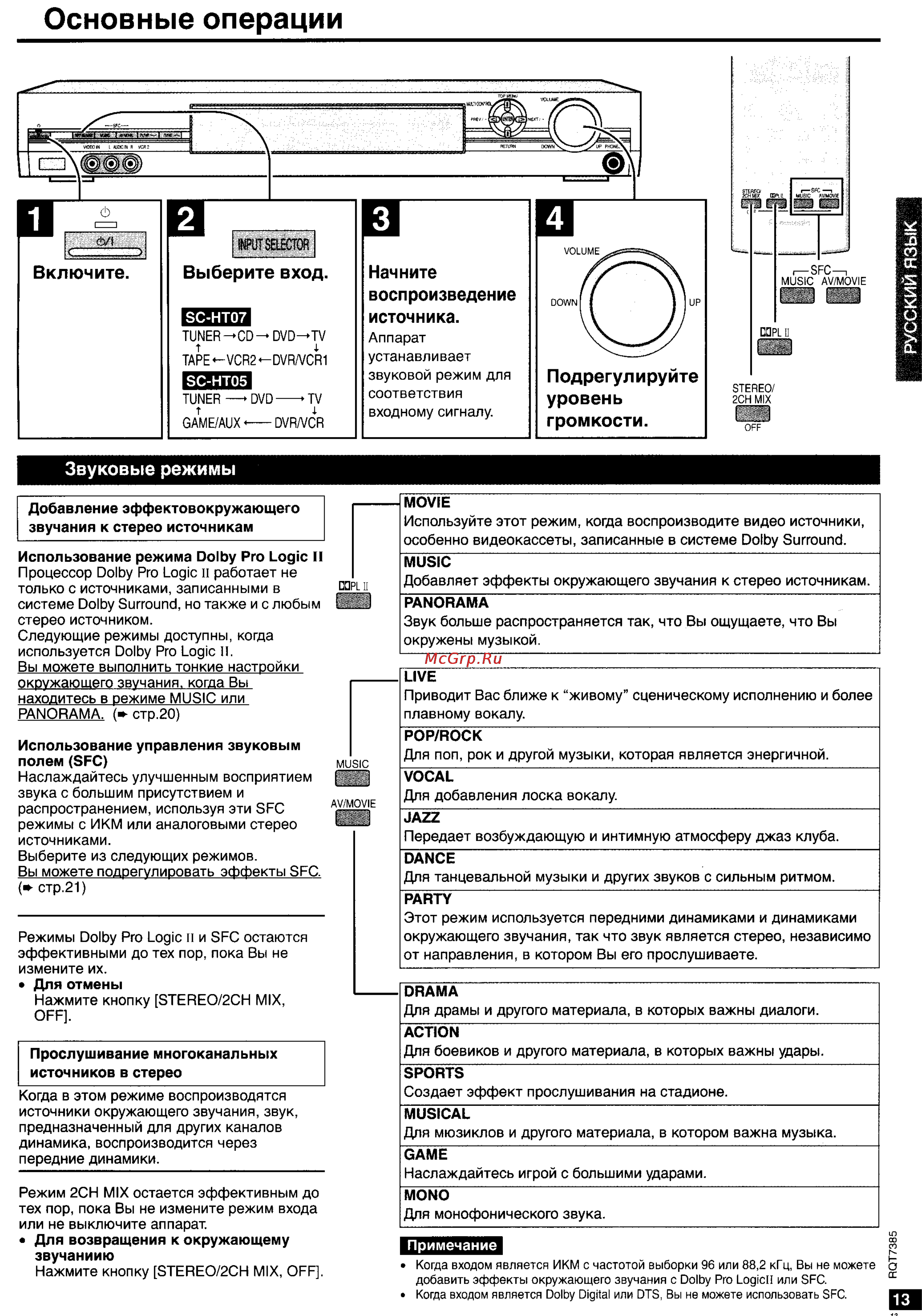 Panasonic SC-HT05 [13/28] Звуковые режимы