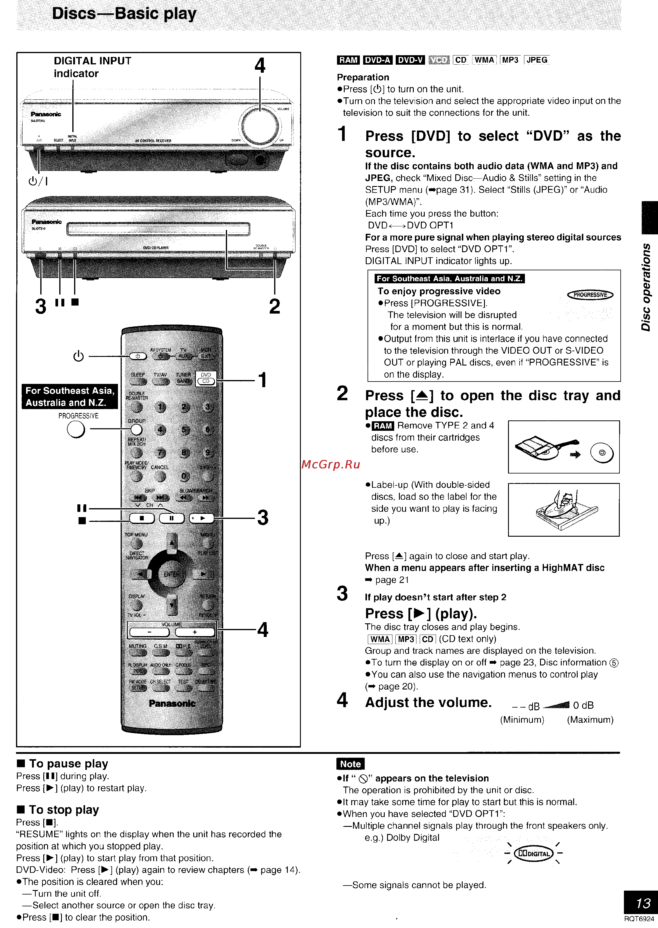 Panasonic SC-DT310 [50/77] Discs basic play