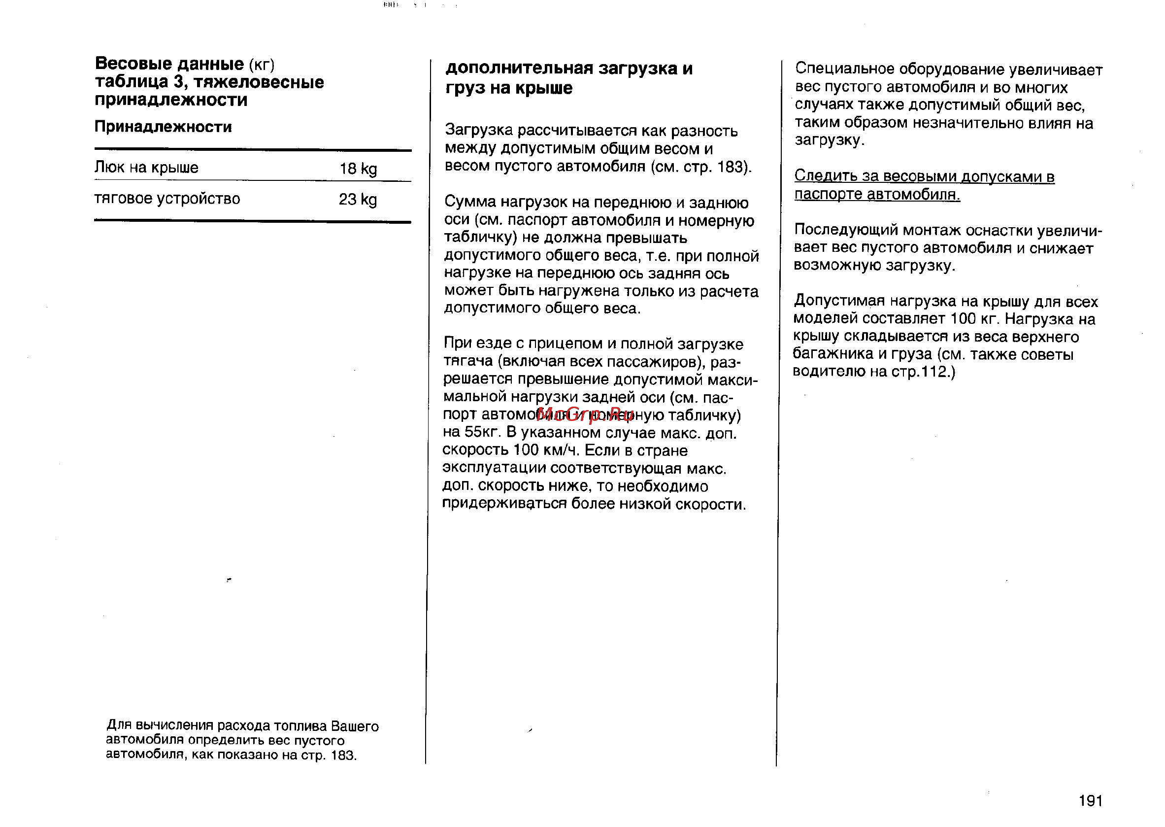 Opel Vectra B [230/246] Дополнительная загрузка и груз на крыше