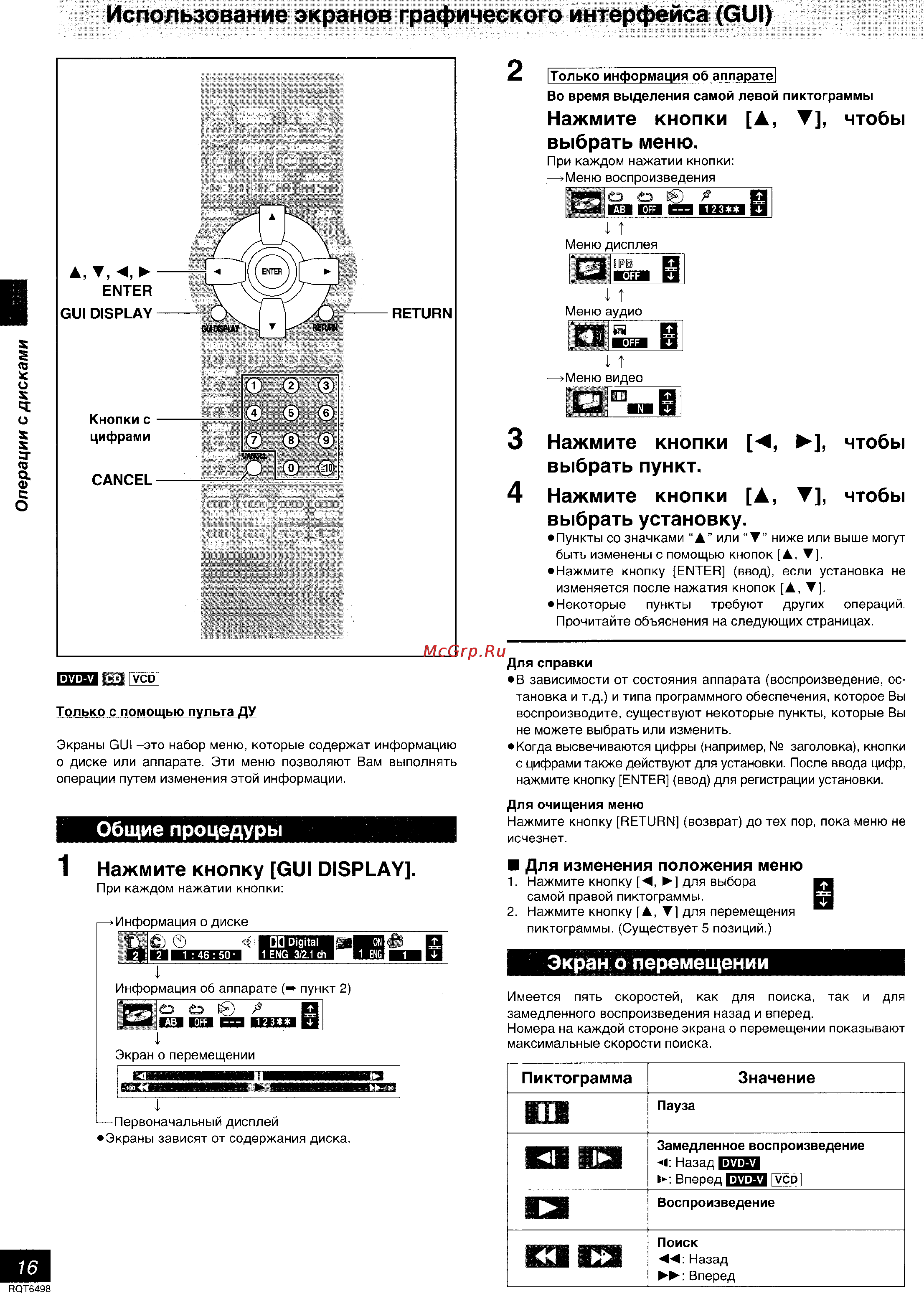 Panasonic SC-DM3 [16/32] Использование экранов графического интерфейса gui