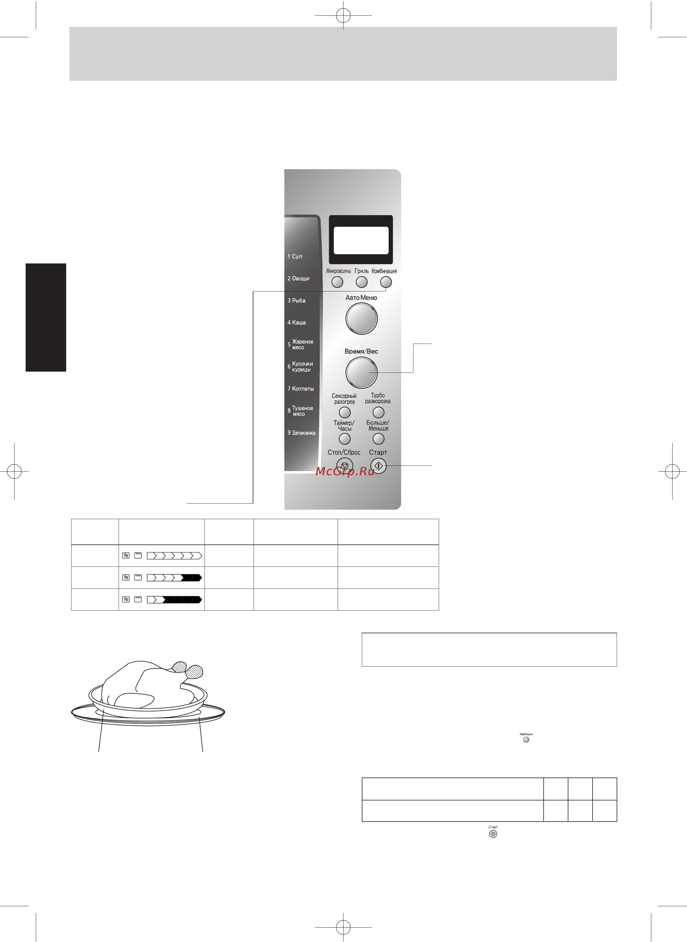 Panasonic NN-GD577WZTE [10/16] Работа в режиме комбинация с установкой времени
