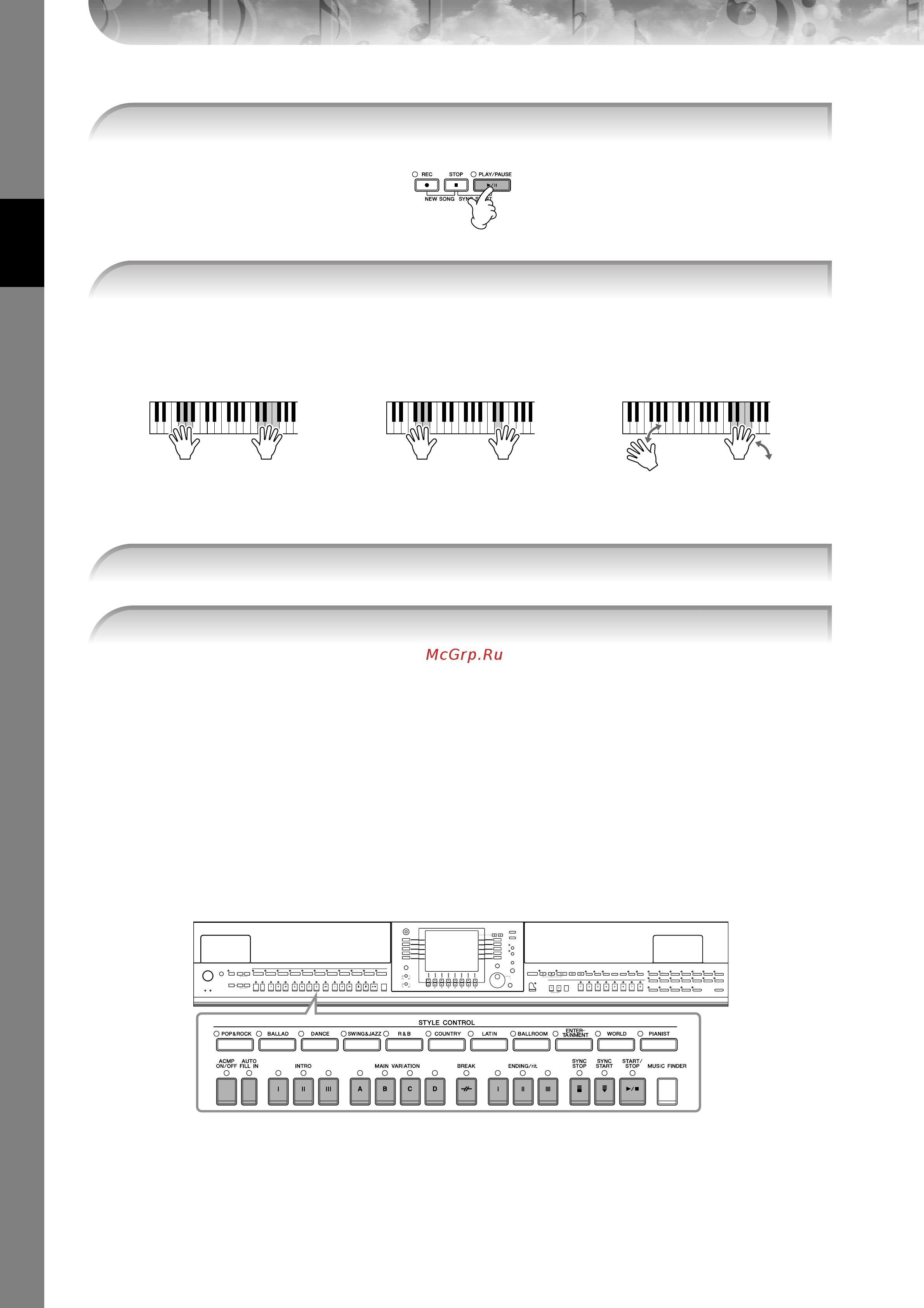 Yamaha CVP-405+BC100DR [44/226] Воспроизведение аккомпанемента с помощью функции auto accompaniment воспроизведение стиля