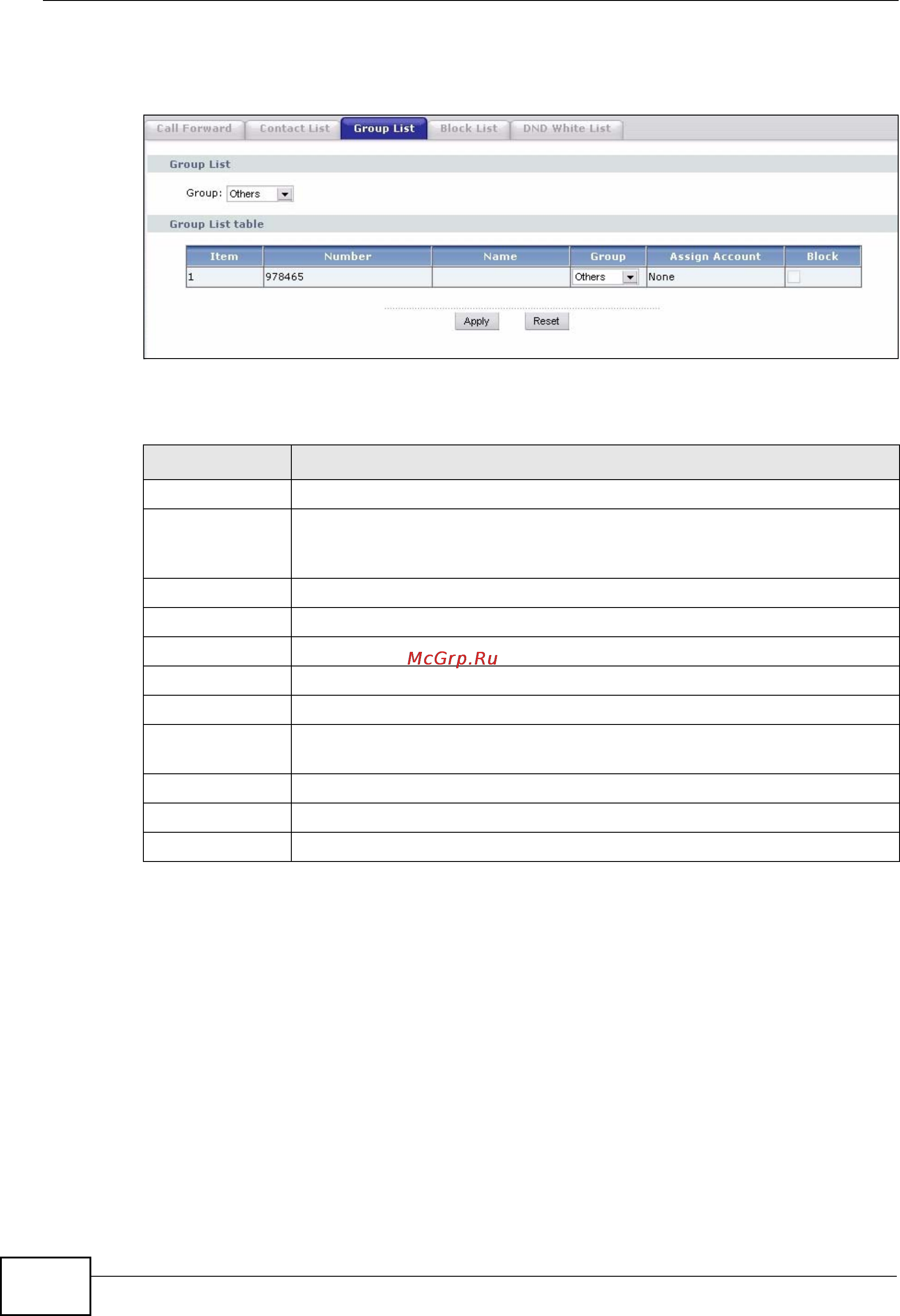 Zyxel V301-T1 [132/240] Group list