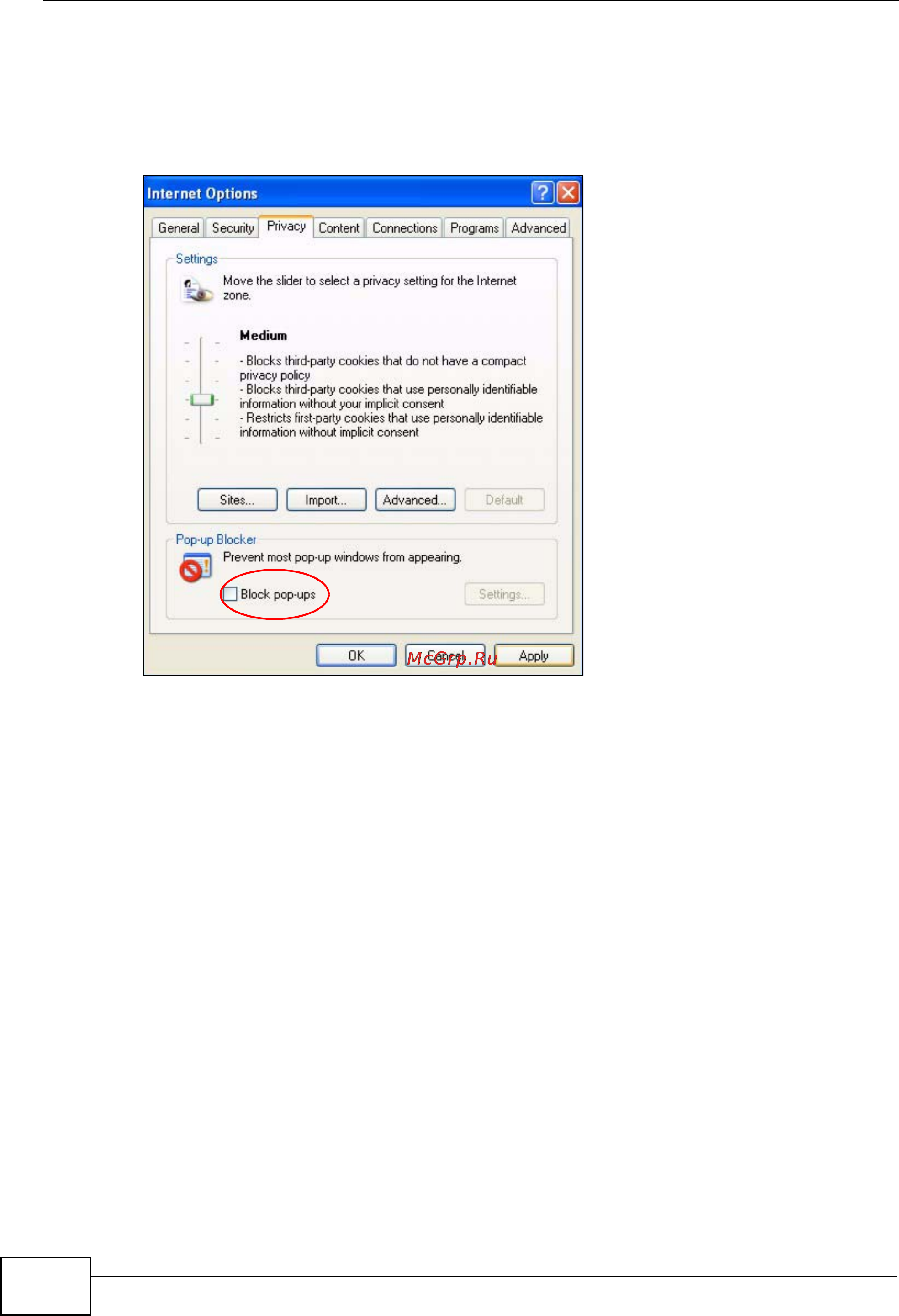 Zyxel V301-T1 [202/240] Enable pop up blockers with exceptions