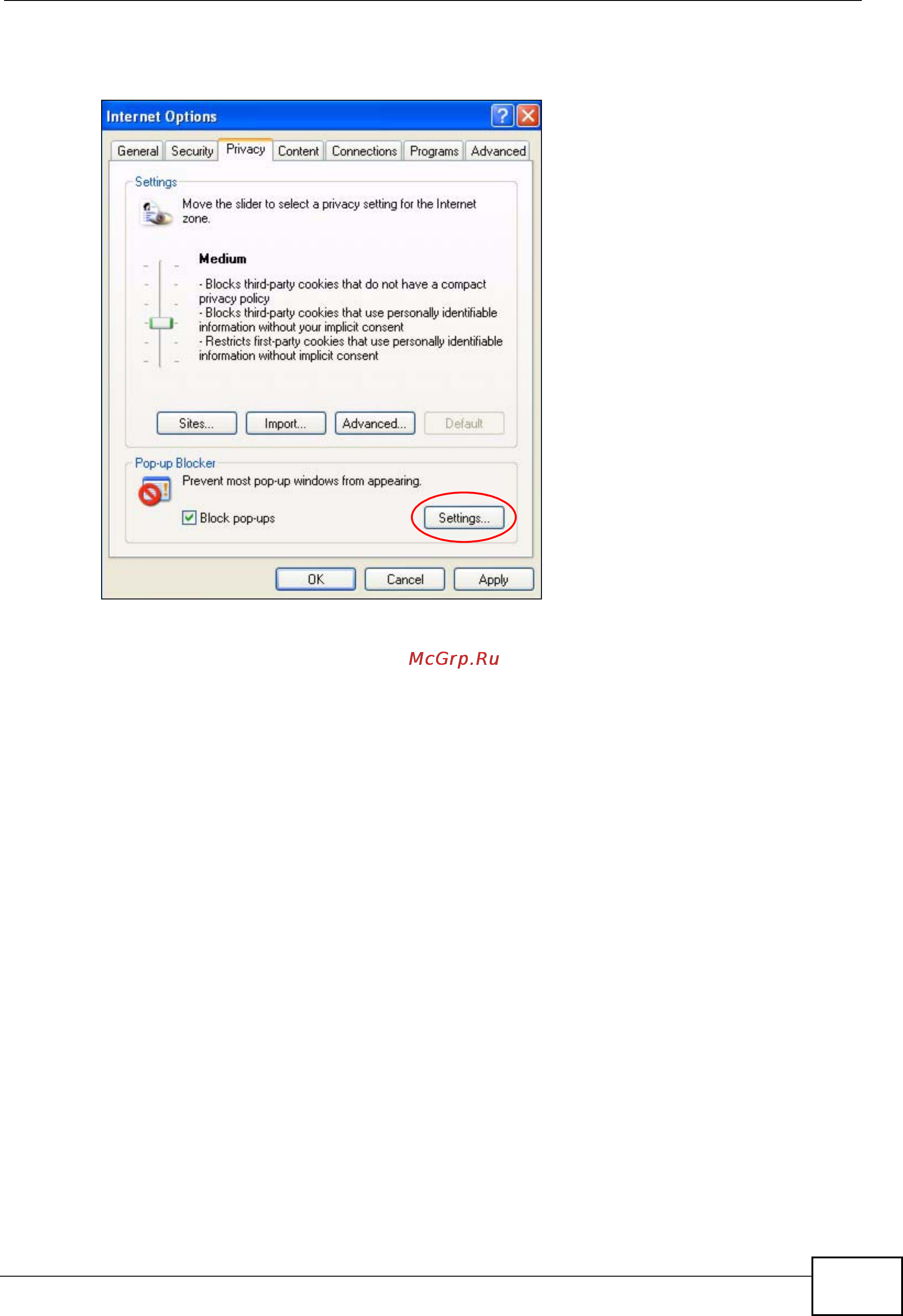 Zyxel V301-T1 [203/240] Figure 161 internet options privacy