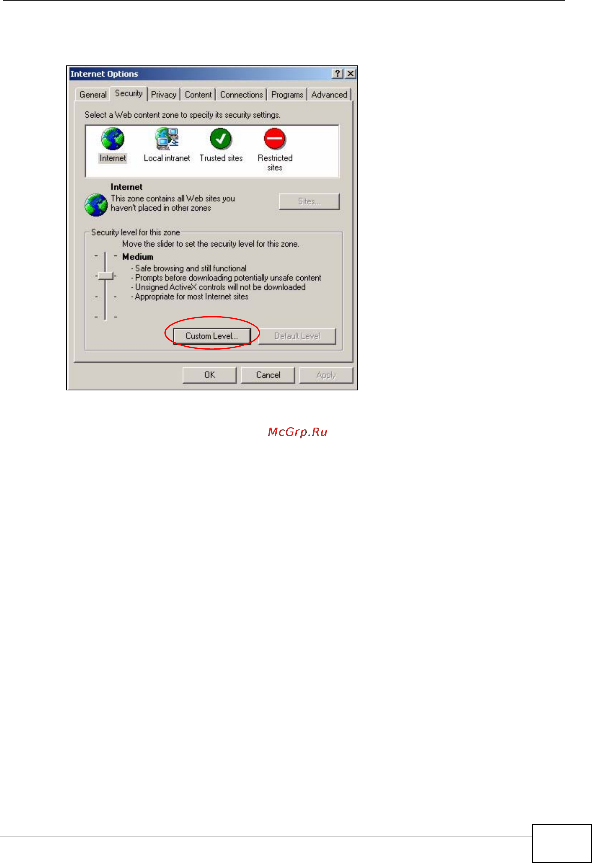 Zyxel V301-T1 [205/240] Figure 163 internet options security