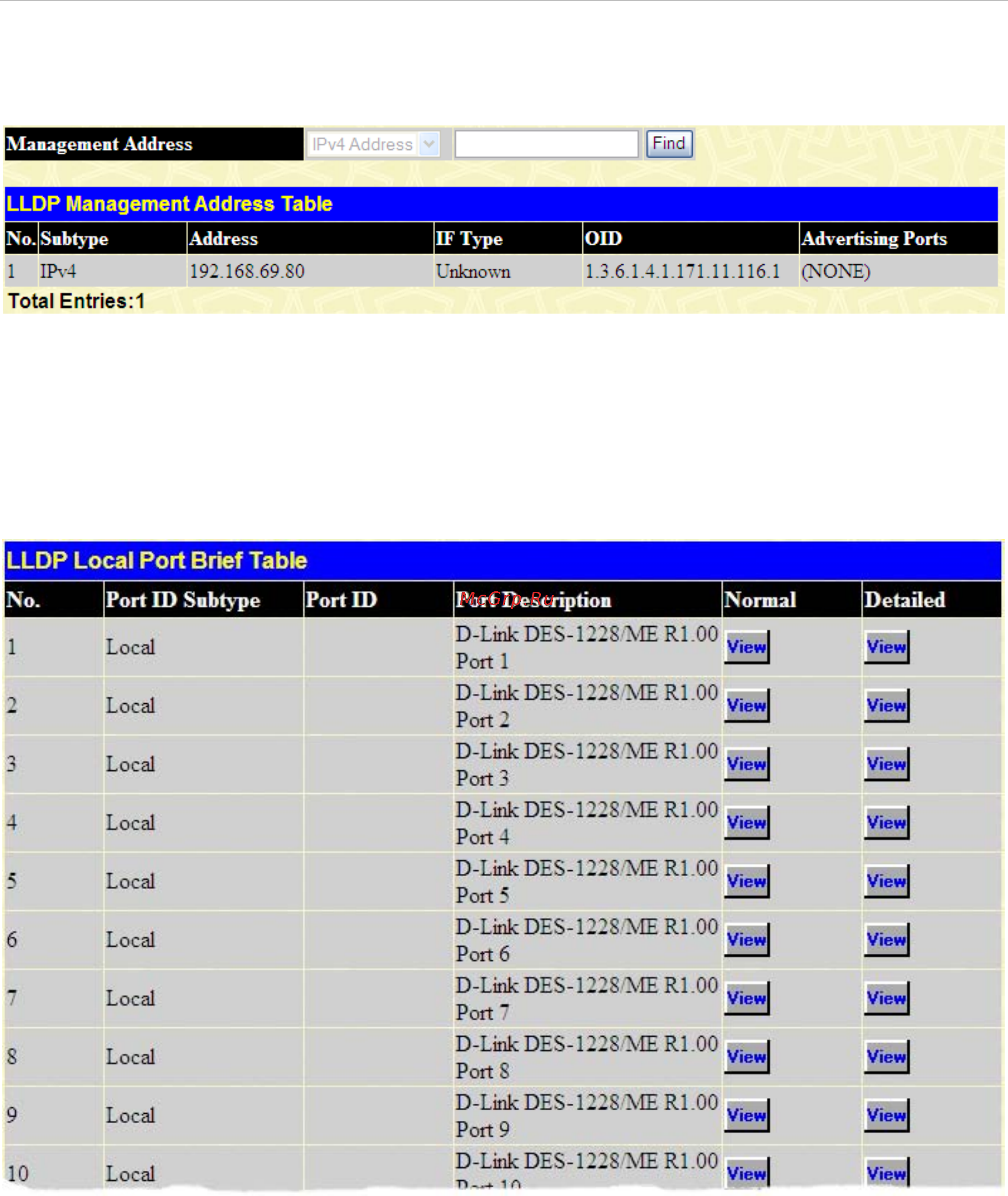 D-Link DES-1228/ME [124/267] Lldp management address table