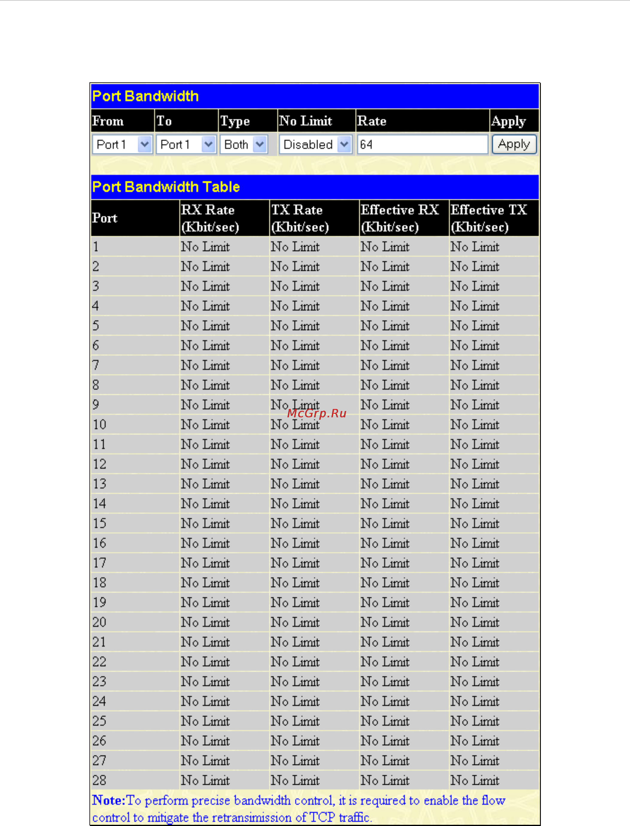 D-Link DES-1228/ME [129/267] Port bandwidth