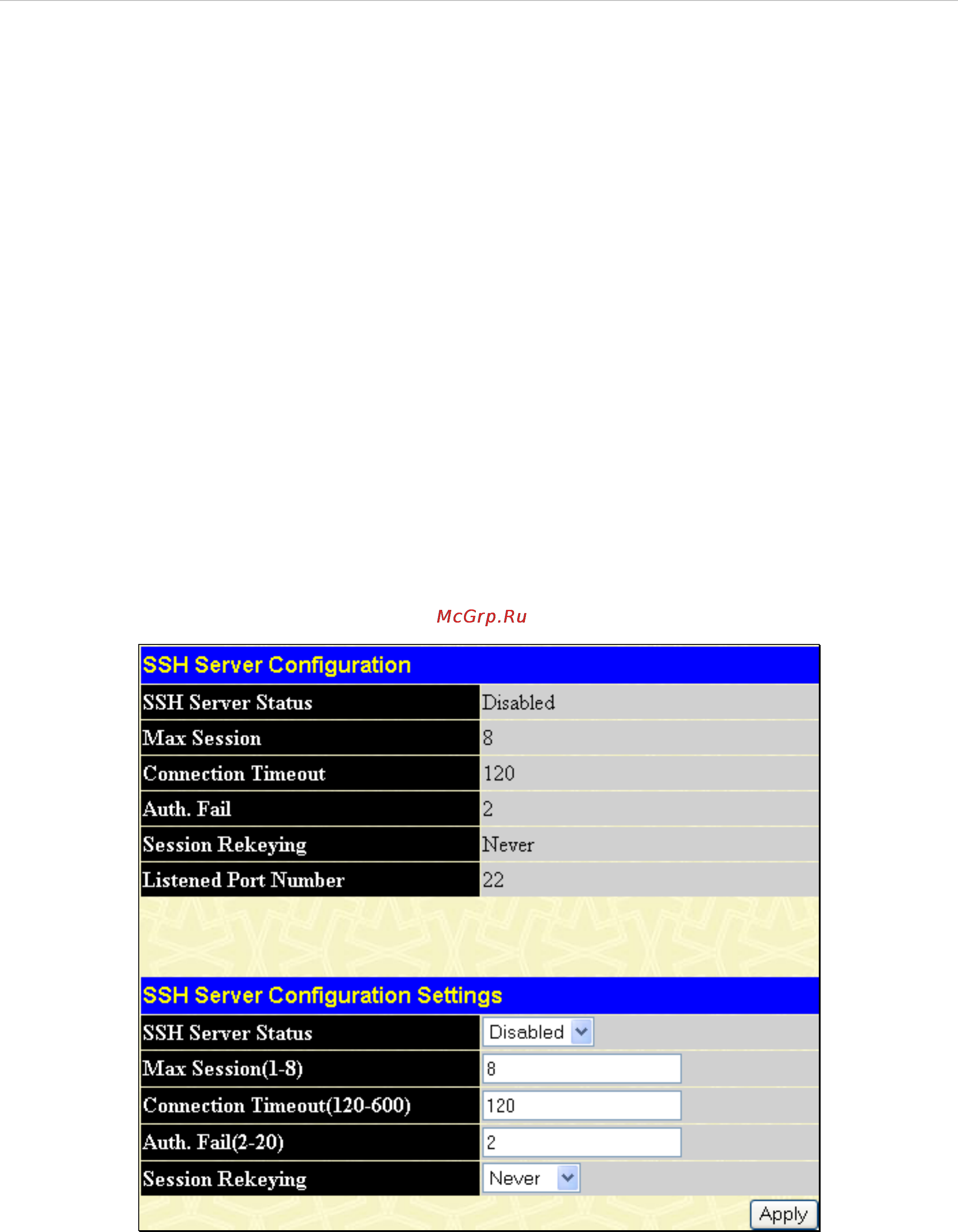 D-Link DES-1228/ME [166/267] Ssh server configuration