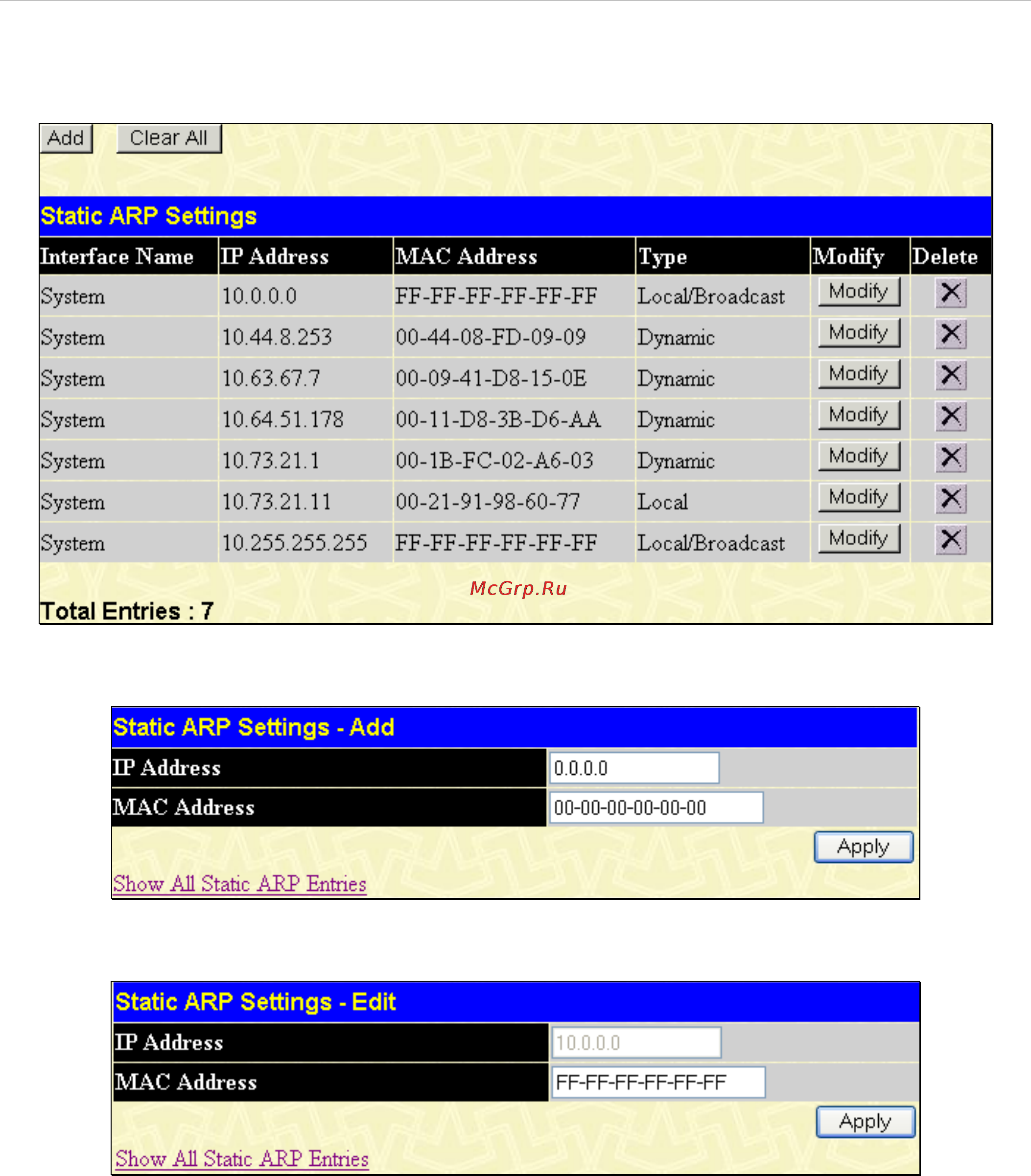 D-Link DES-1228/ME [218/267] Static arp settings