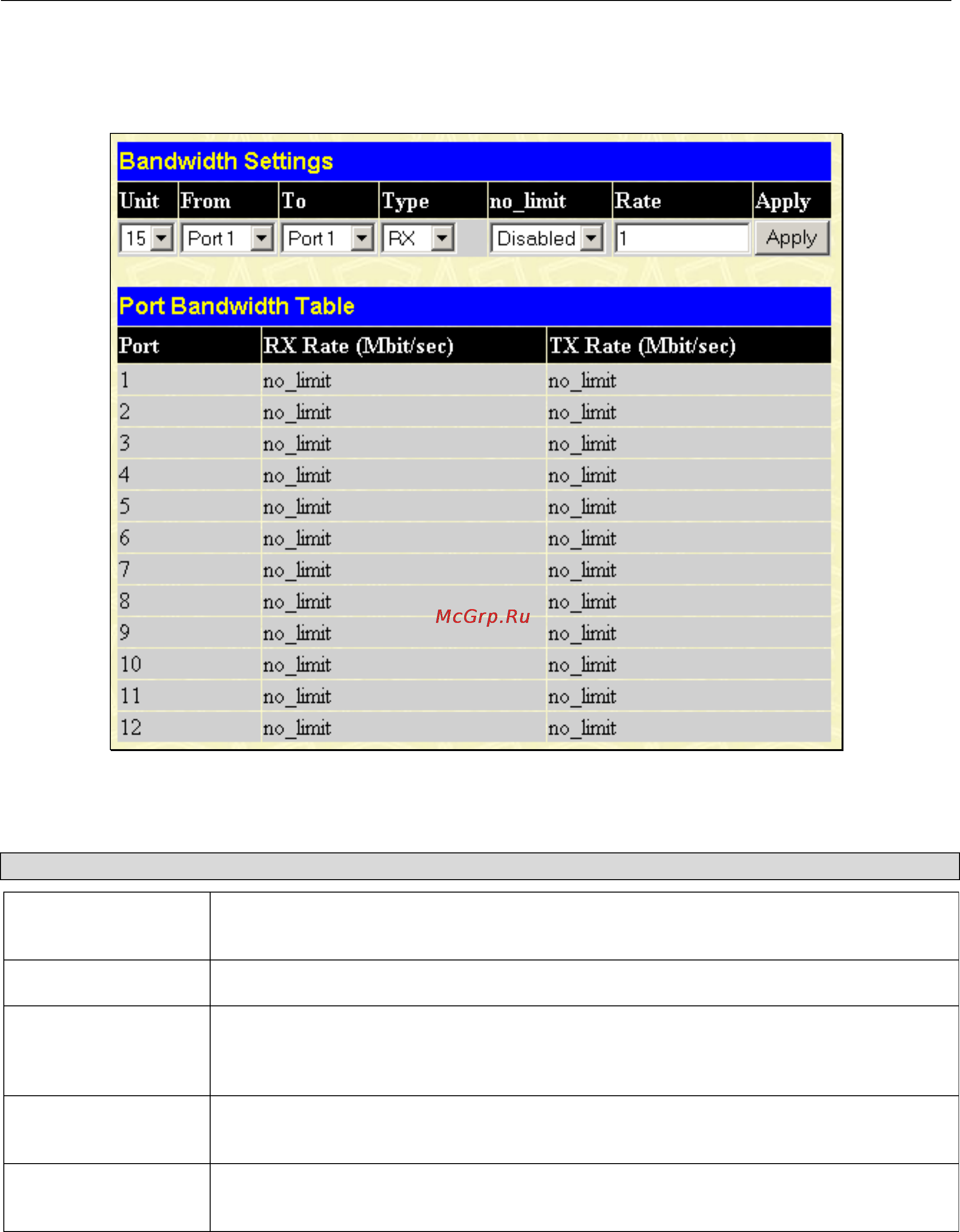 D-Link DGS-3312SR [112/290] Port bandwidth
