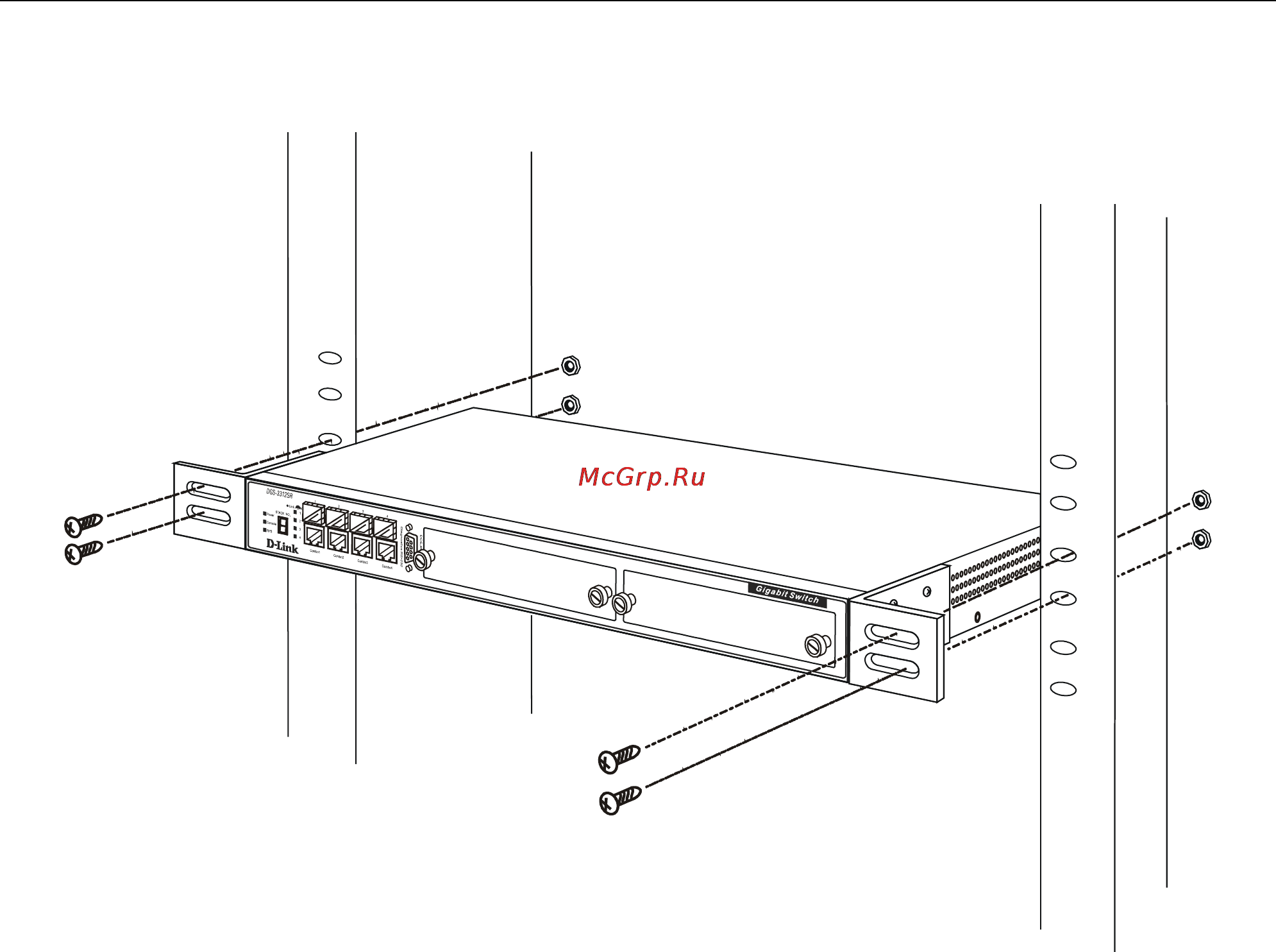 D-Link DGS-3312SR [25/290] Mounting the switch in a standard 19 rack