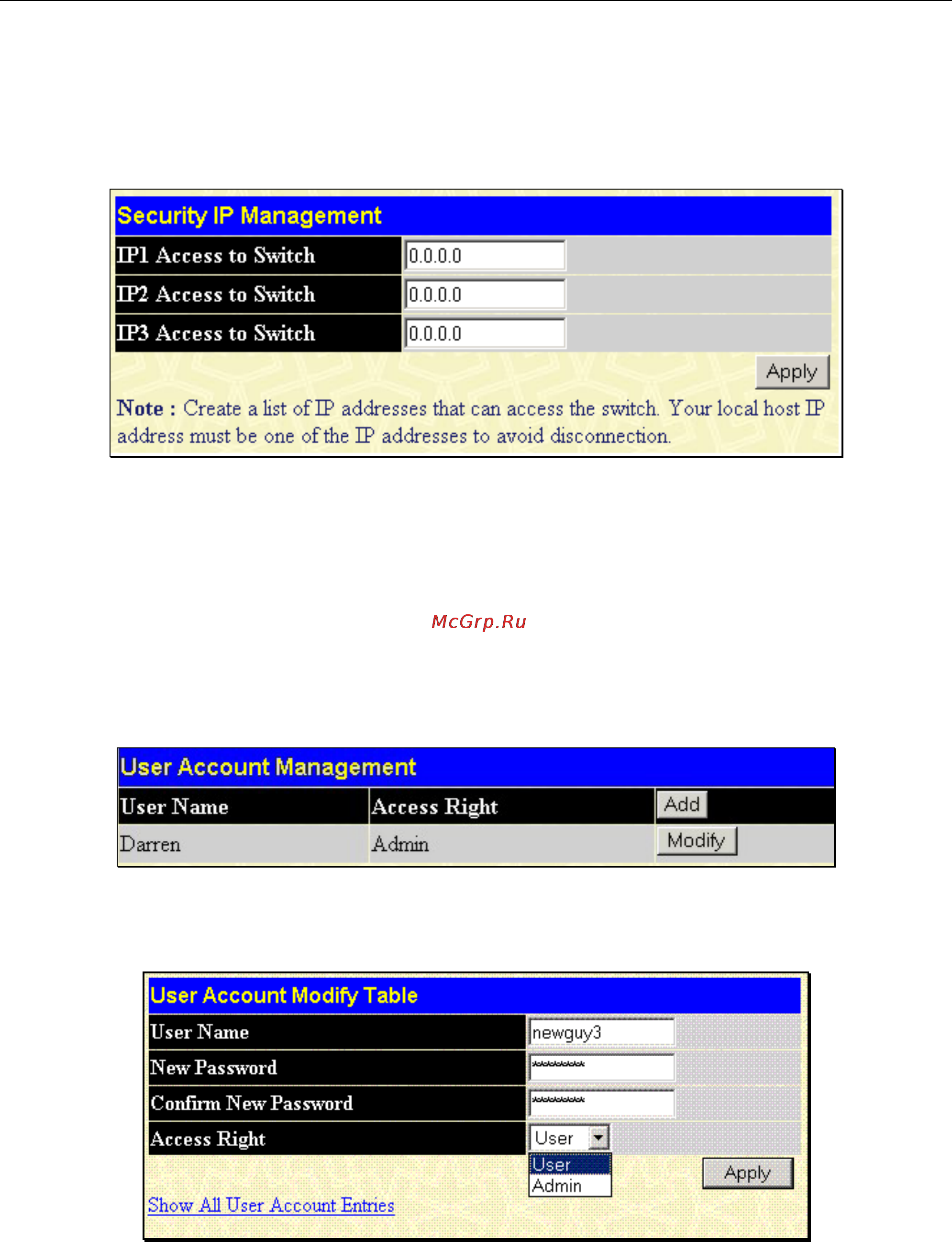 D-Link DGS-3312SR [42/290] Security ip management stations configuration