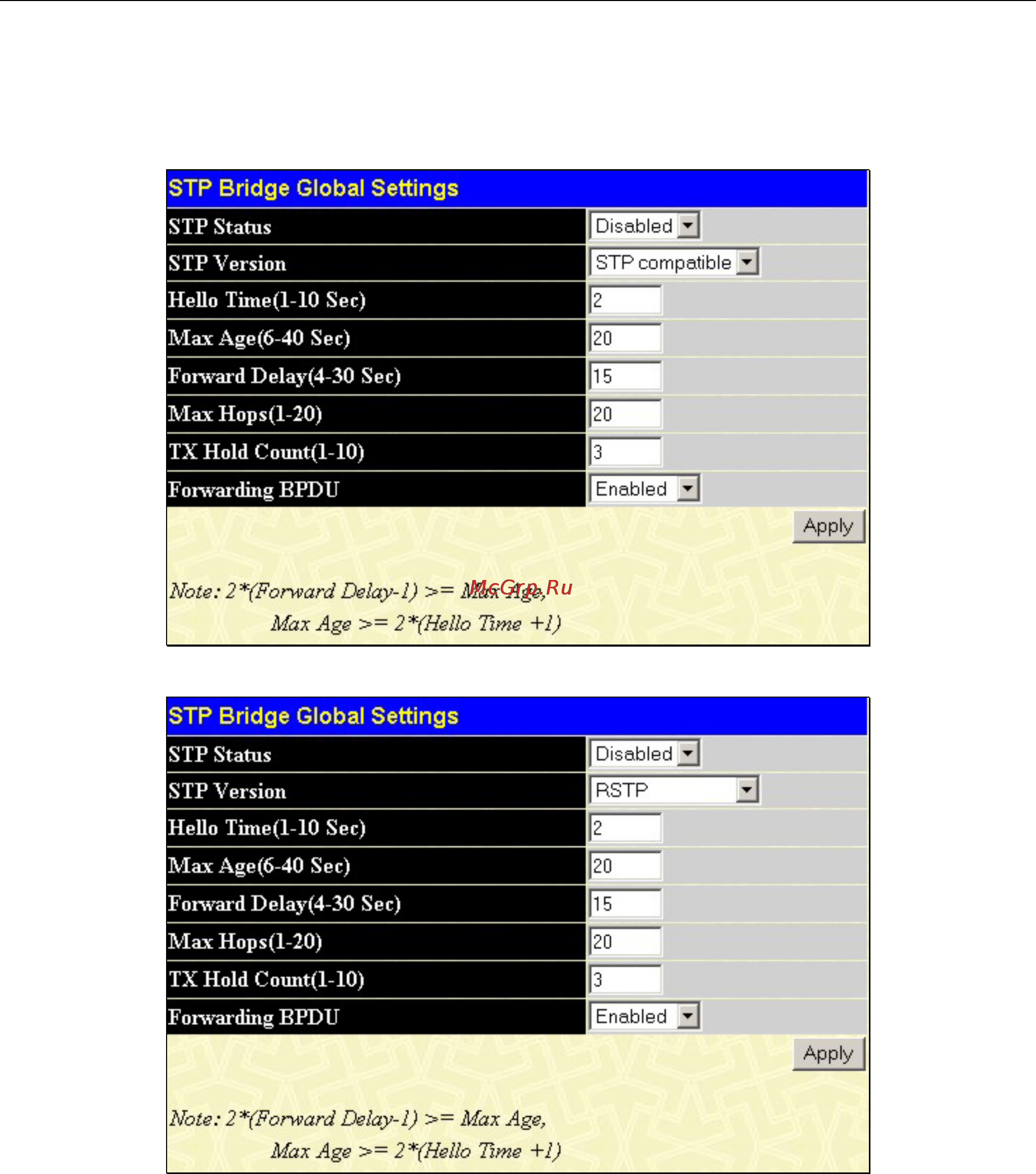 D-Link DGS-3312SR [85/290] Stp bridge global settings