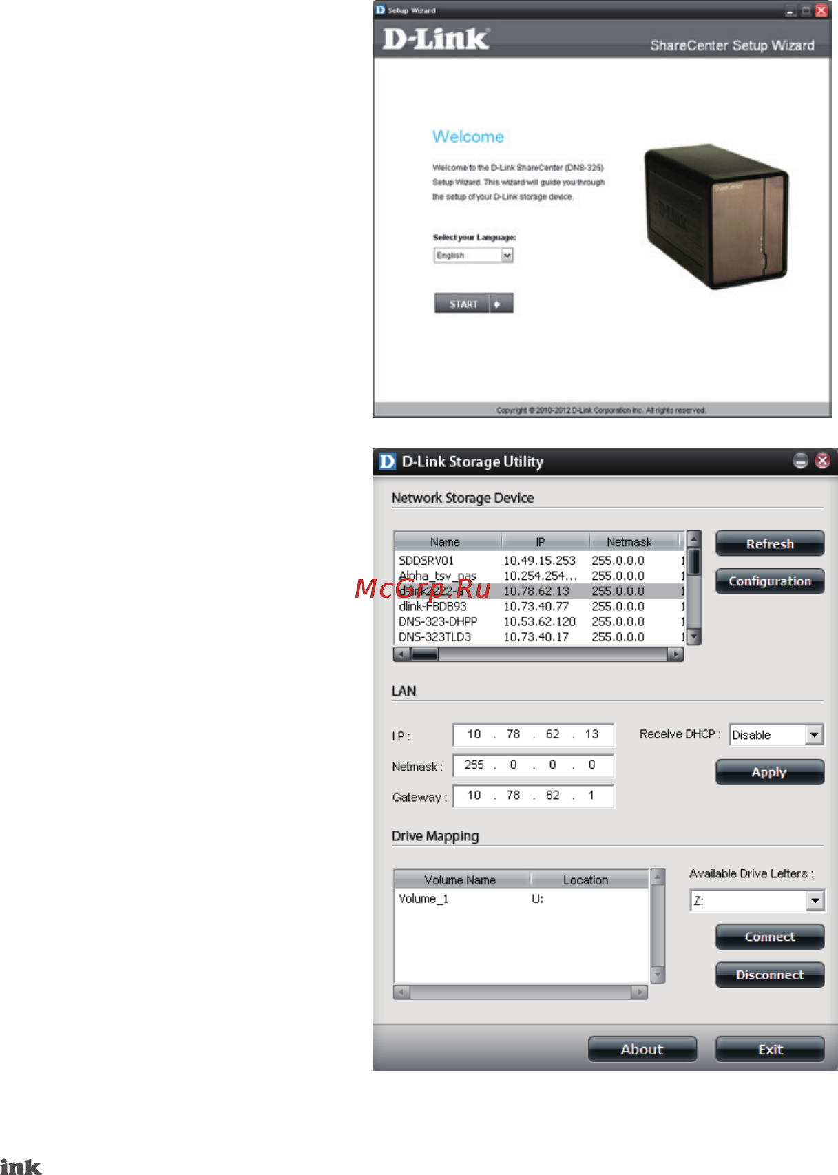 D-Link DNS-325 [7/19] Мастер установки и storage utility