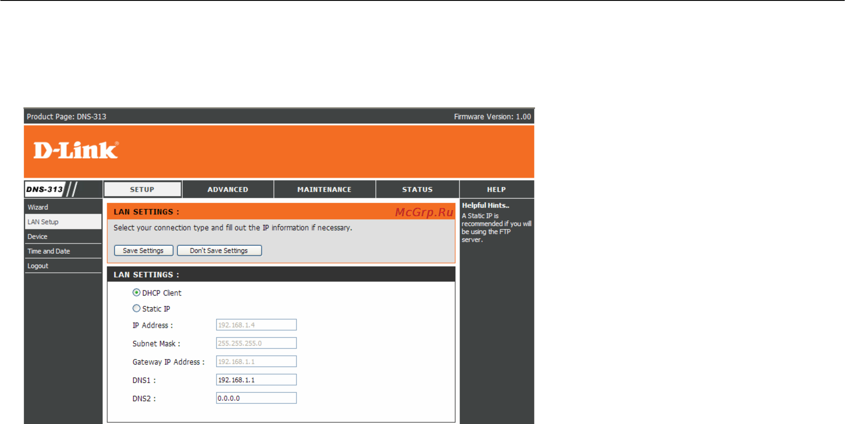 D-Link DNS-313 [19/67] Lan setup