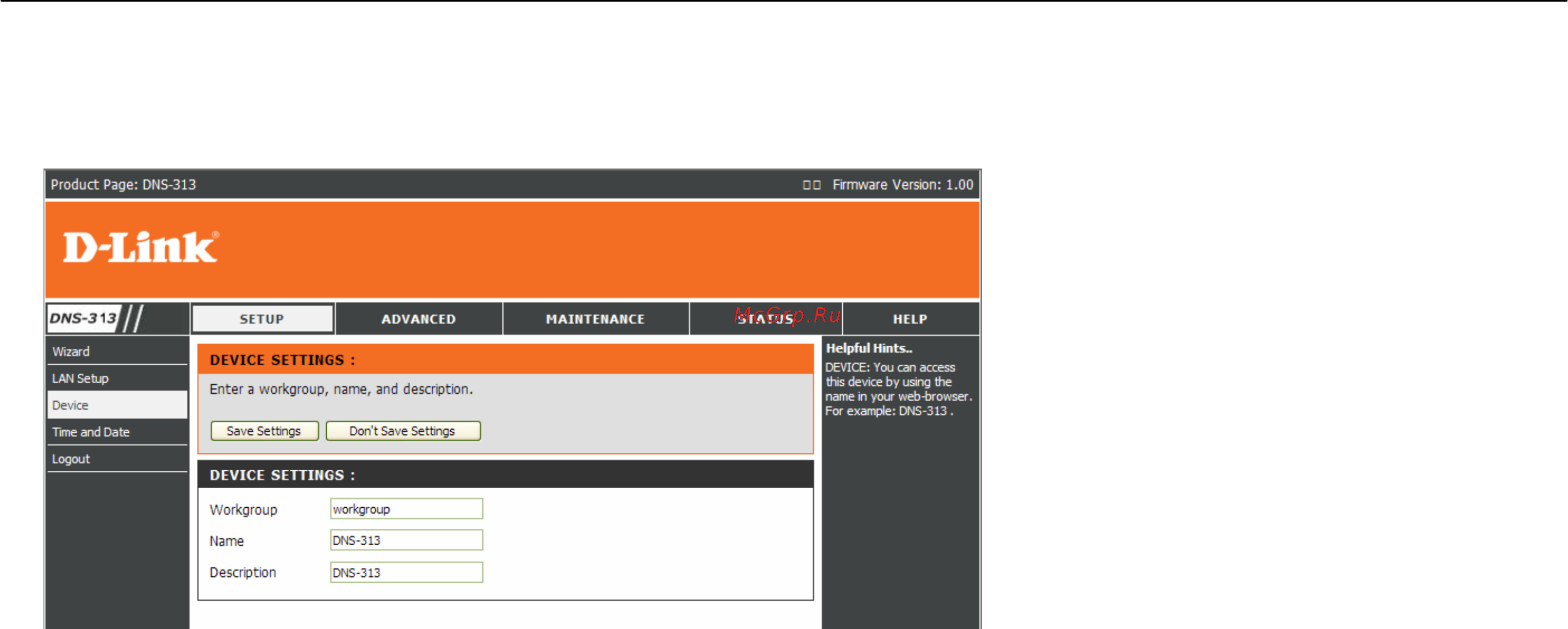 D-Link DNS-313 [20/67] Device settings