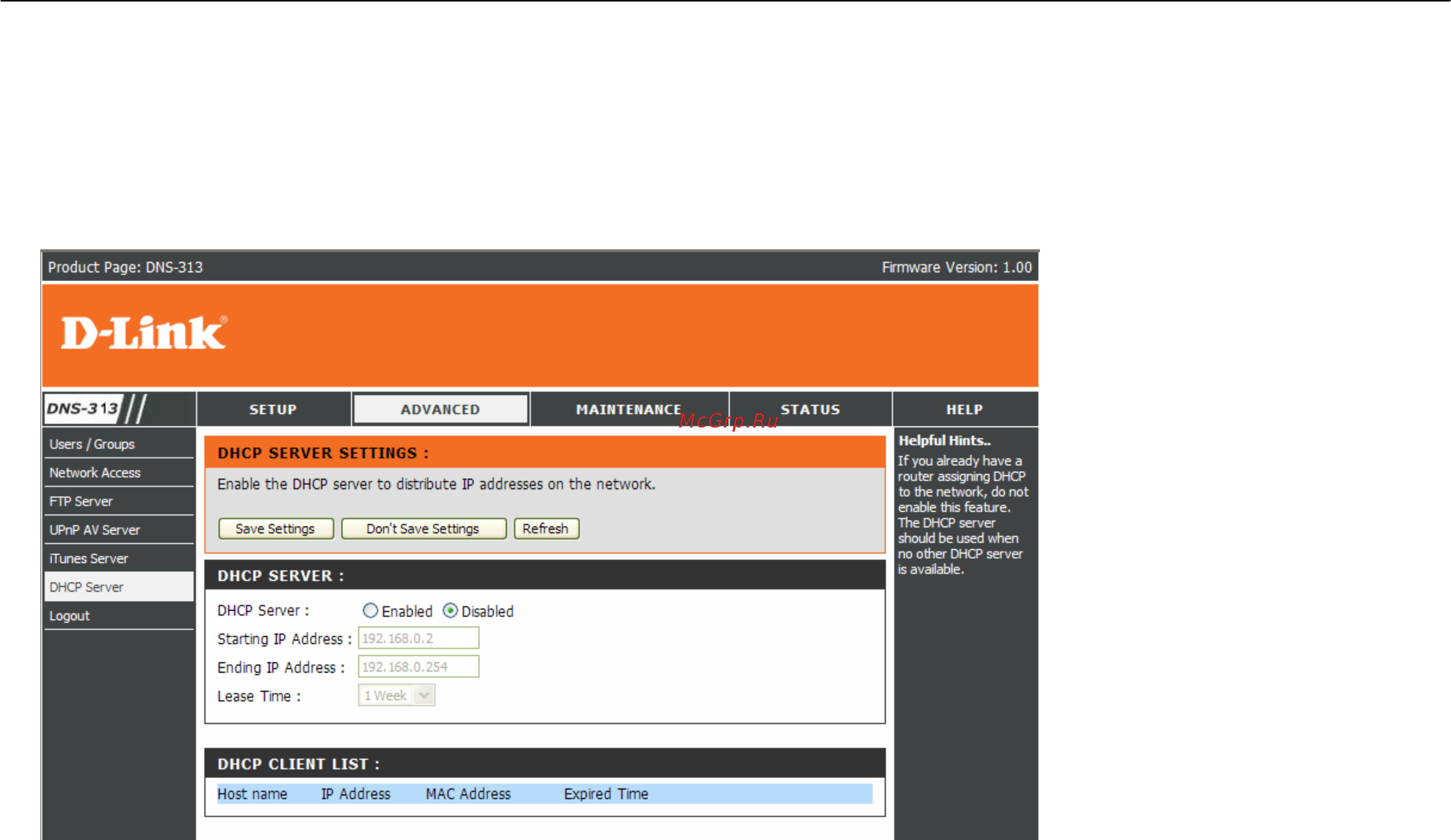D-Link DNS-313 [36/67] Dhcp server