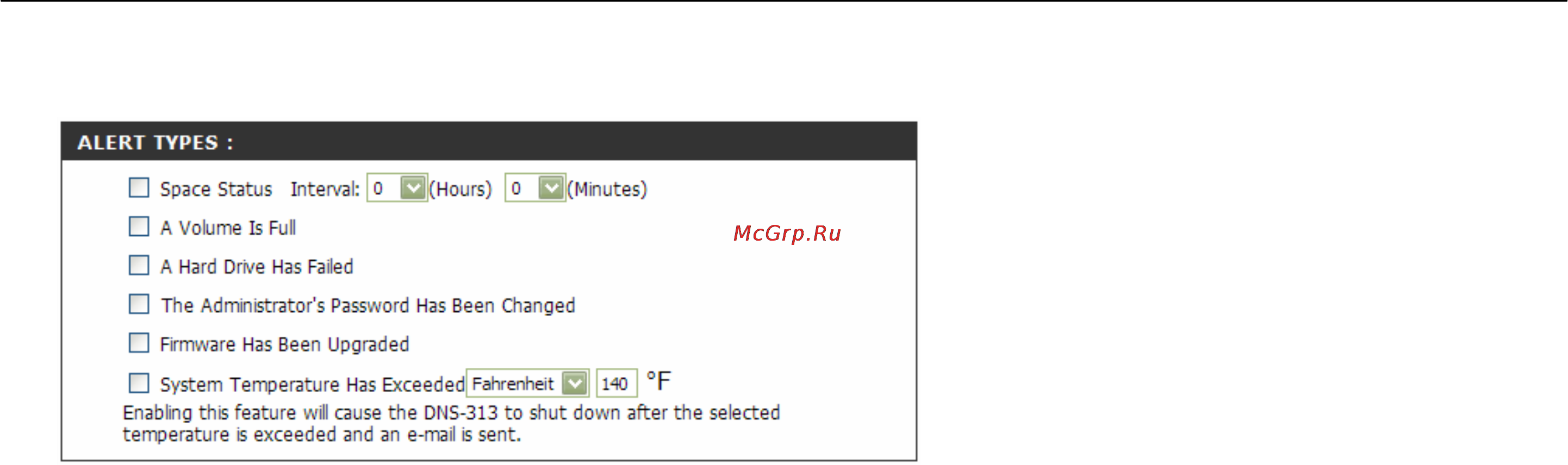 D-Link DNS-313 [47/67] Alert types