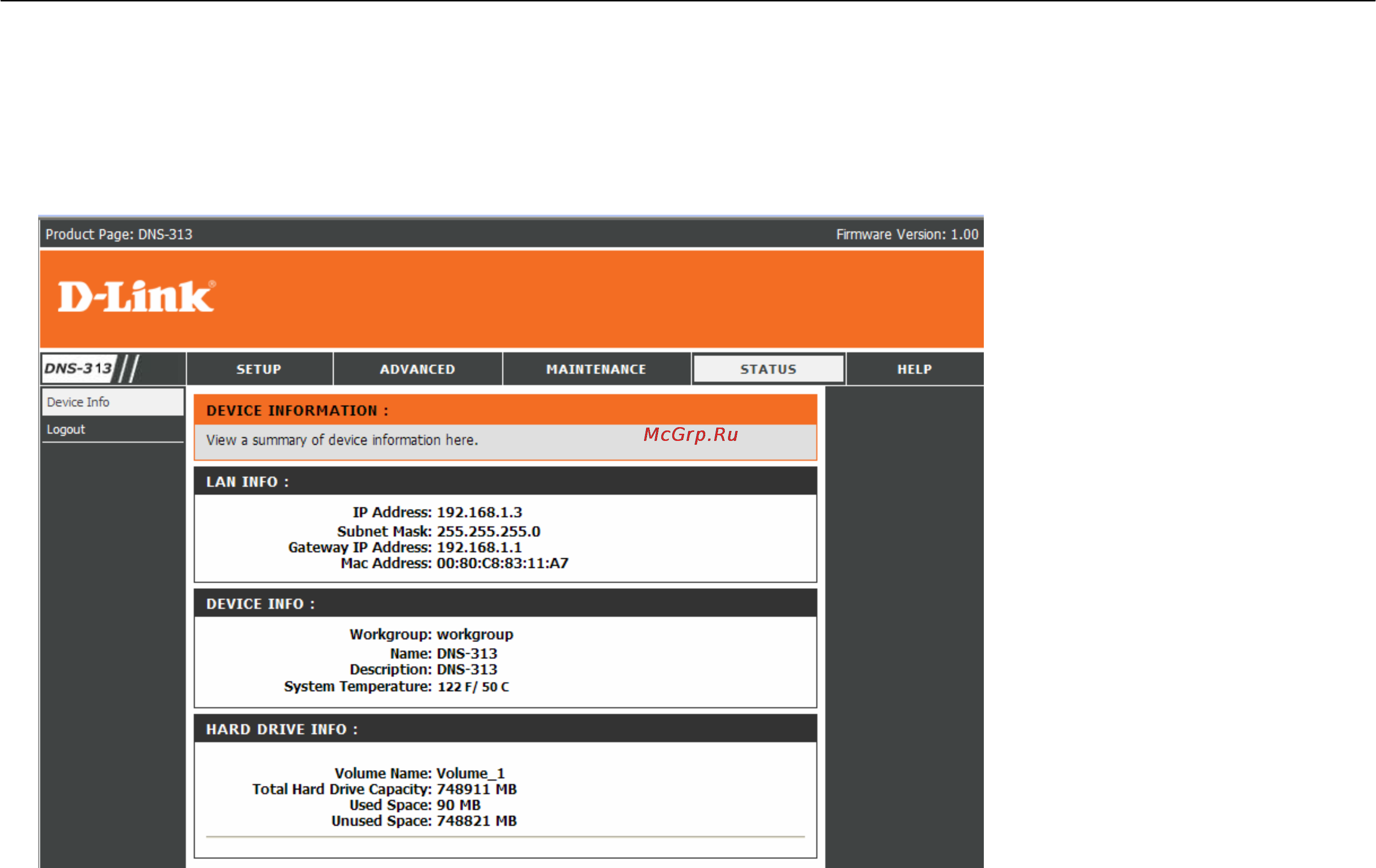 D-Link DNS-313 [51/67] Status