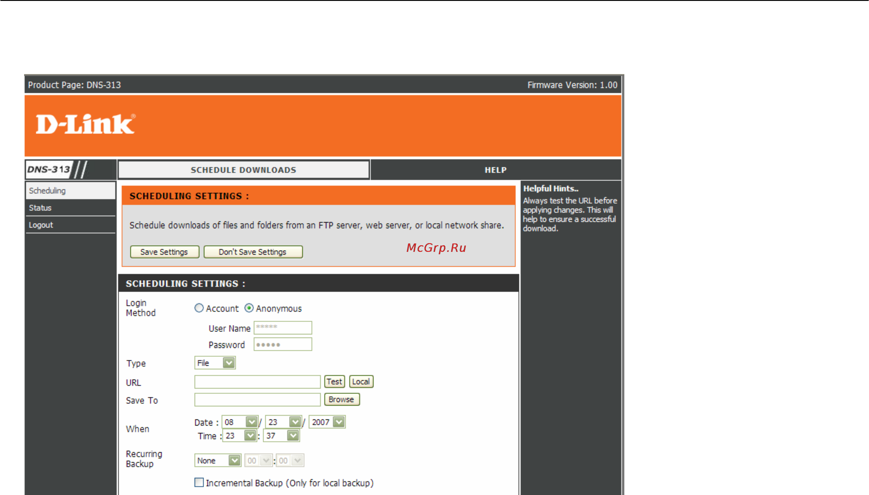 D-Link DNS-313 [61/67] Scheduling