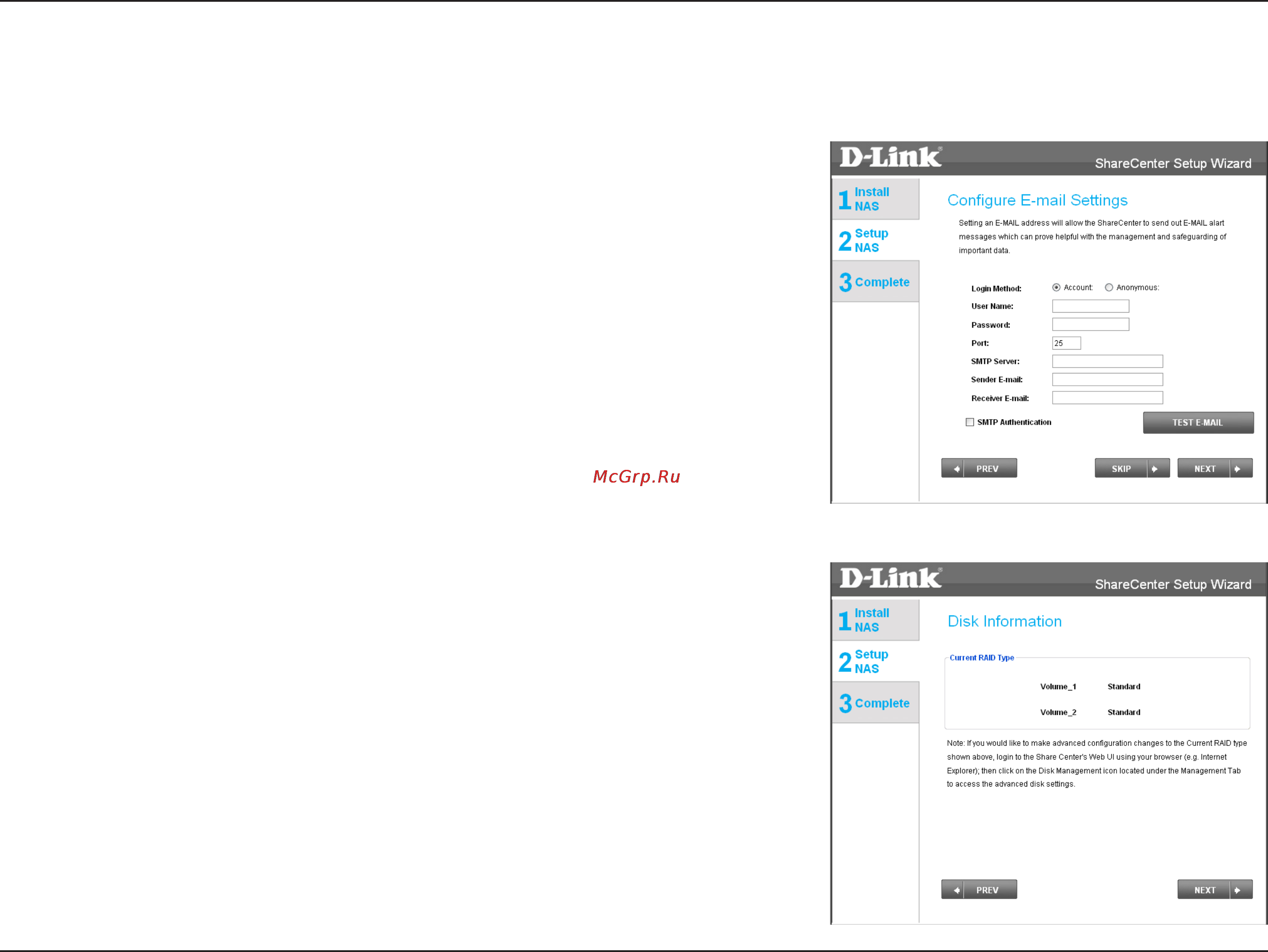 D-Link DNS-320 [18/117] E mail settings and volume information