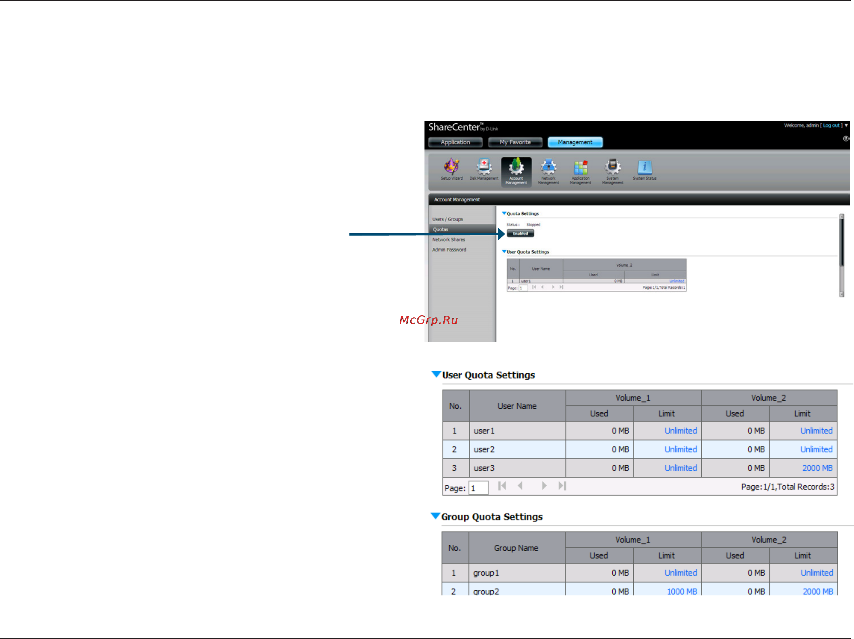 D-Link DNS-320 [49/117] Quotas