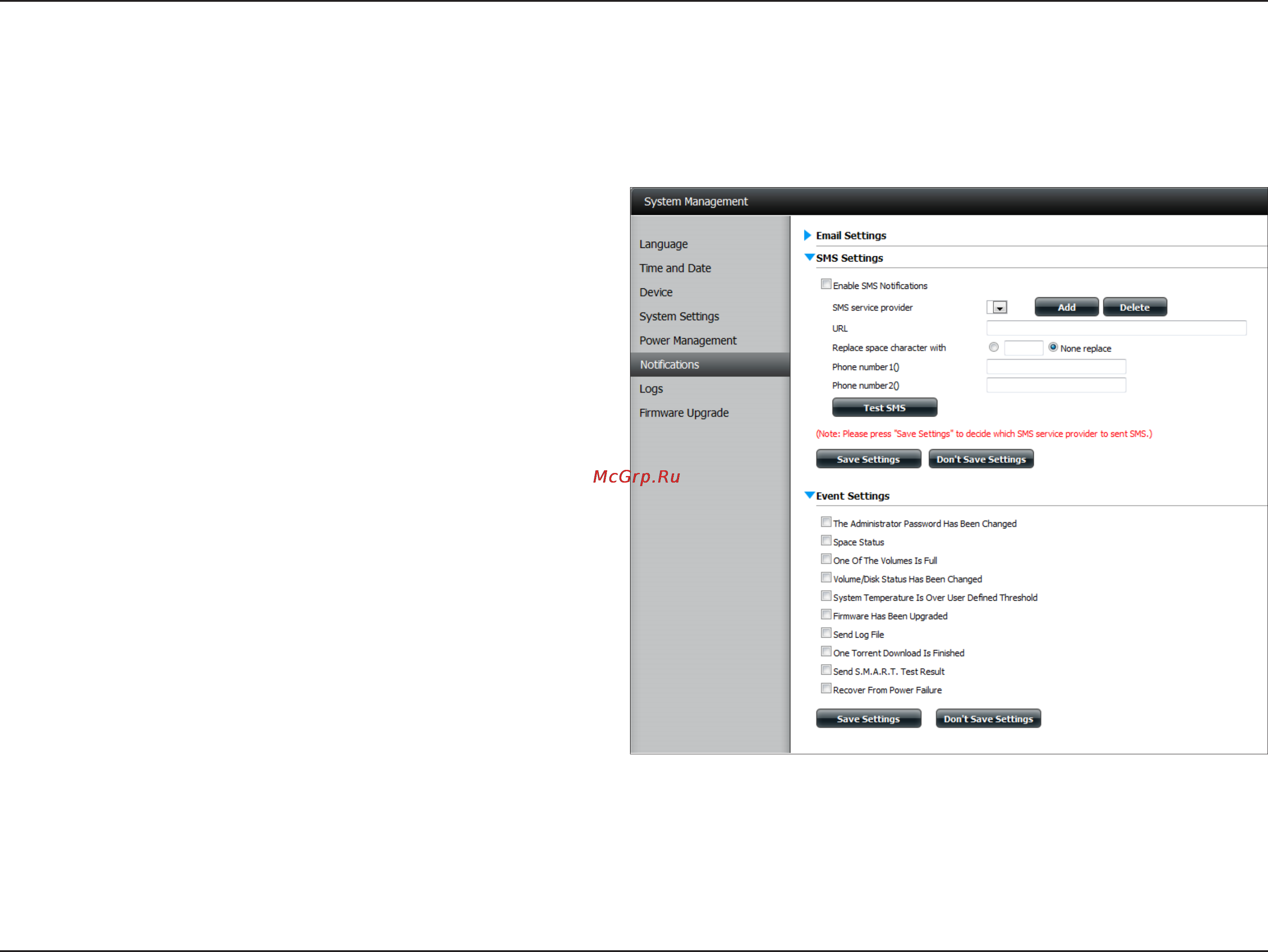 D-Link DNS-320 [79/117] Sms settings