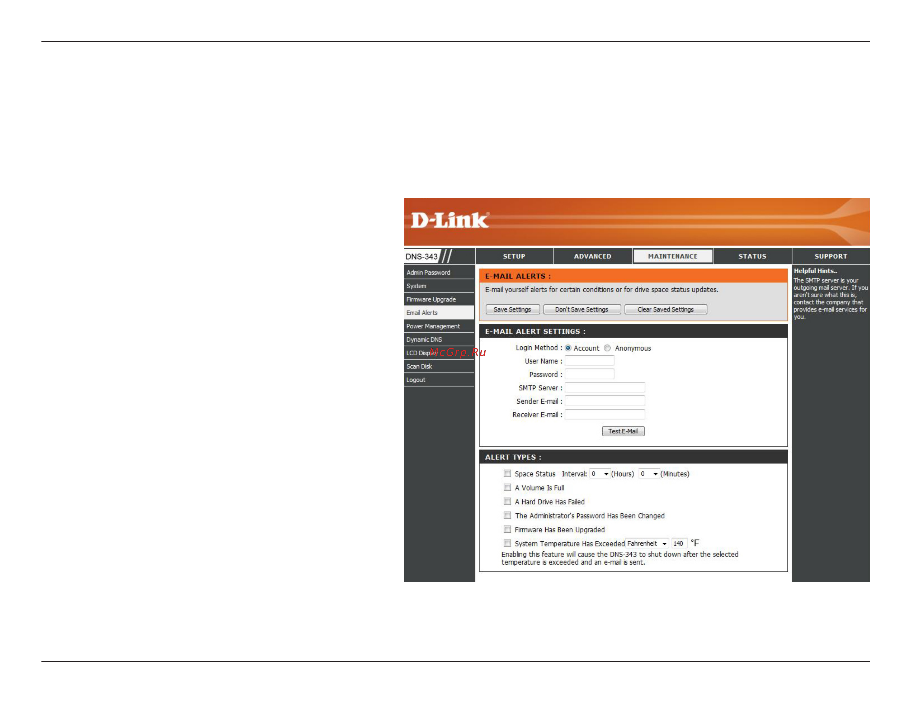D-Link DNS-343 [46/86] E mail alerts
