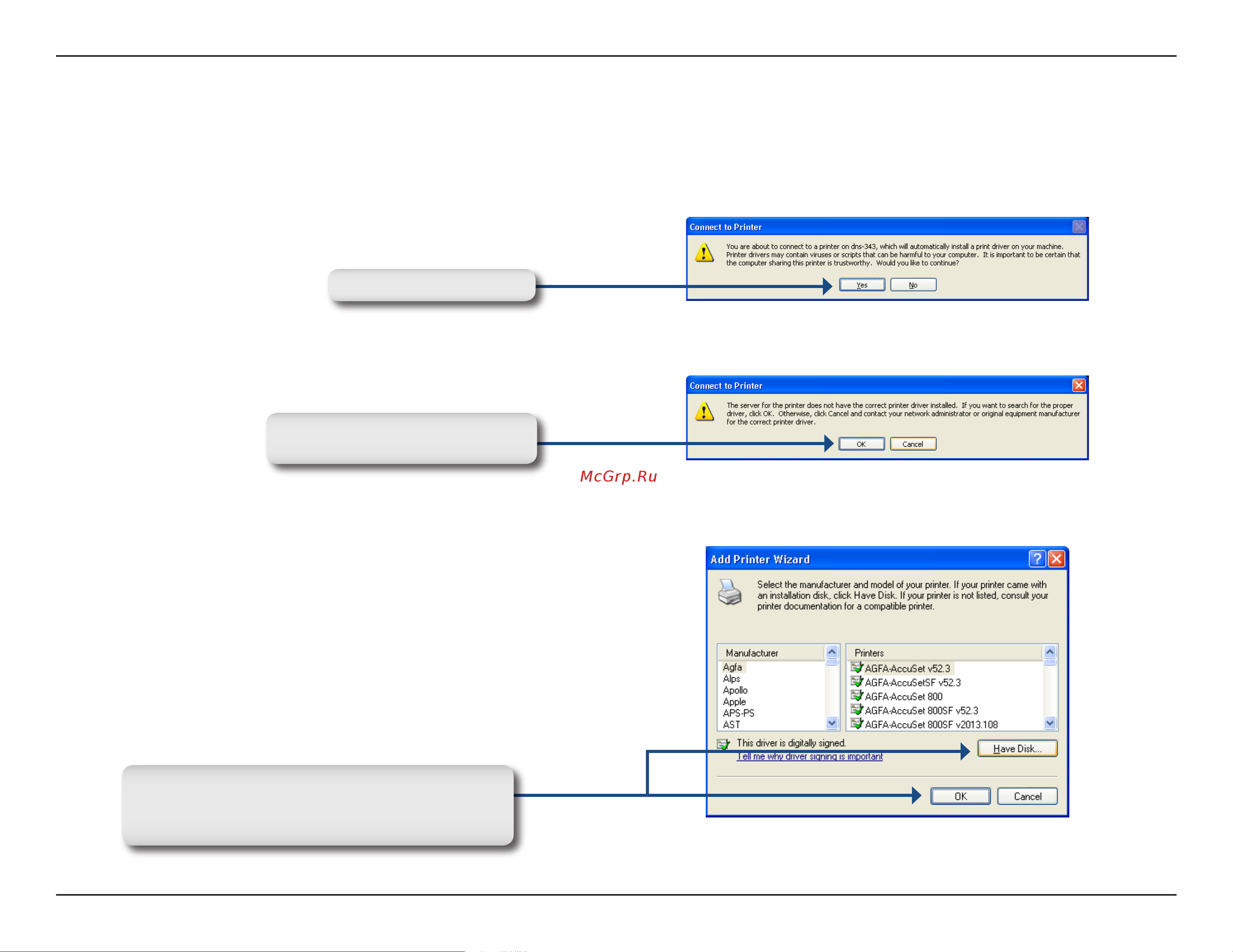 D-Link DNS-343 [67/86] The following printer driver messages will appear