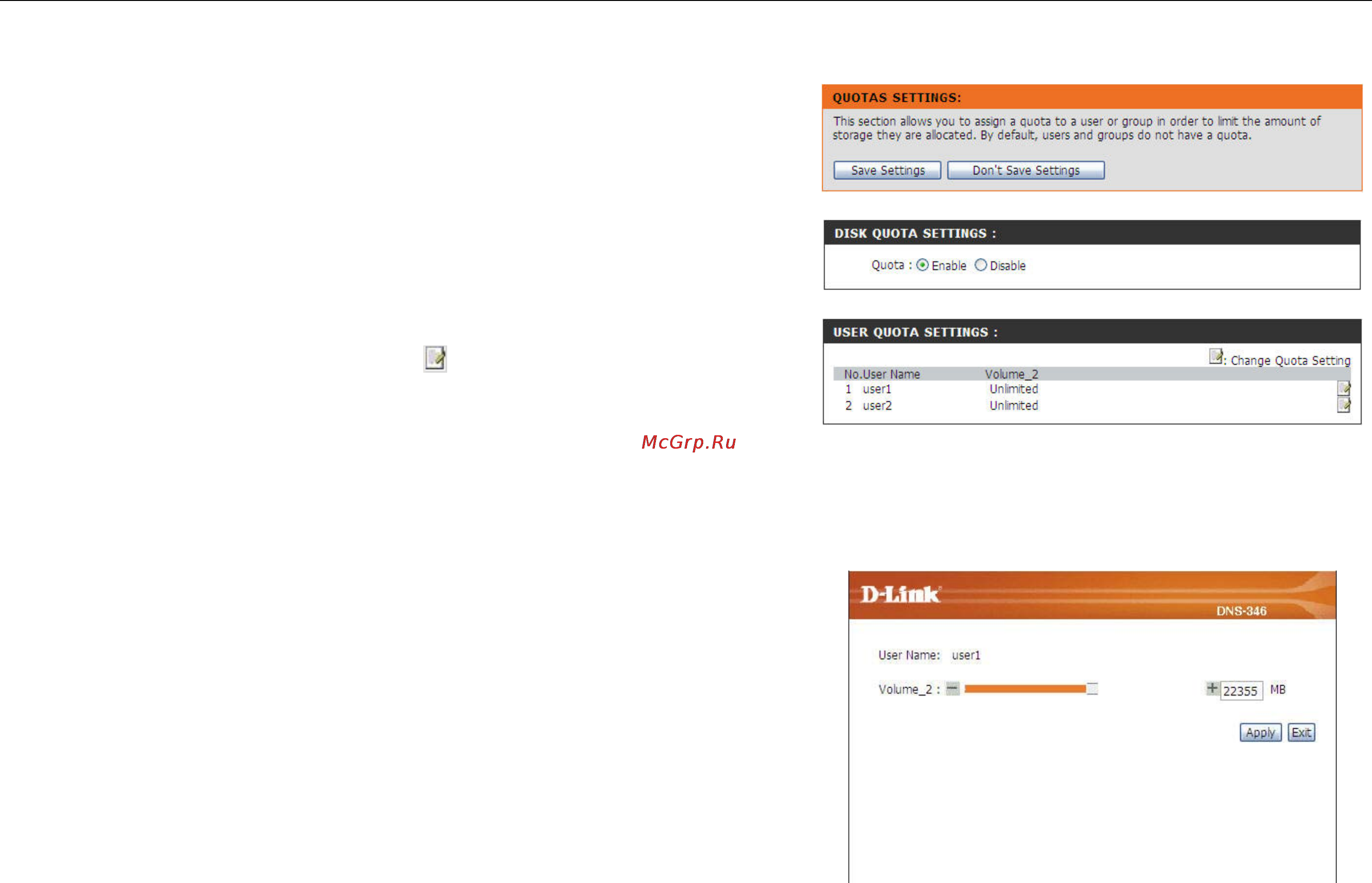 D-Link DNS-346 [35/85] Quotas page