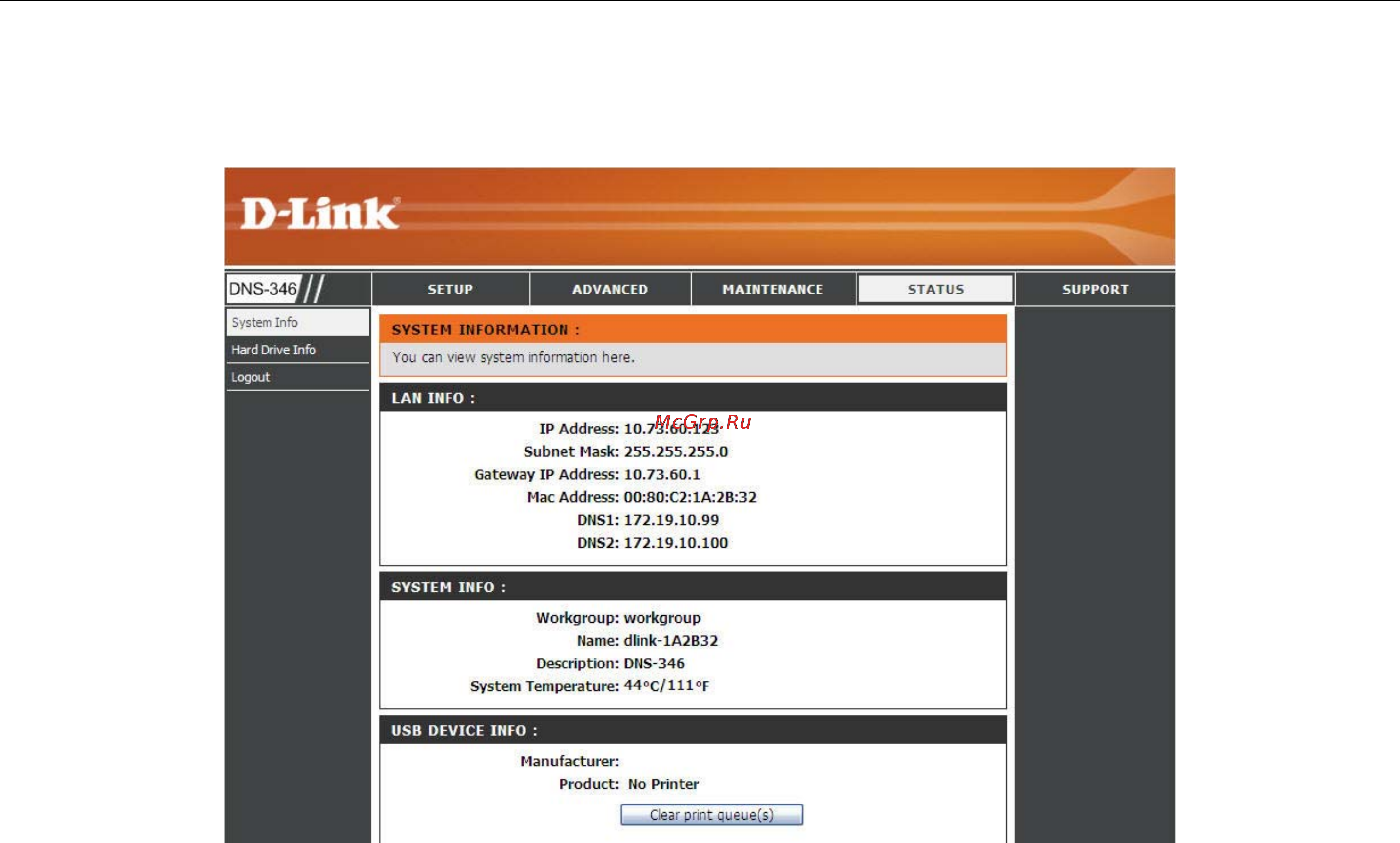 D-Link DNS-346 [61/85] Status section
