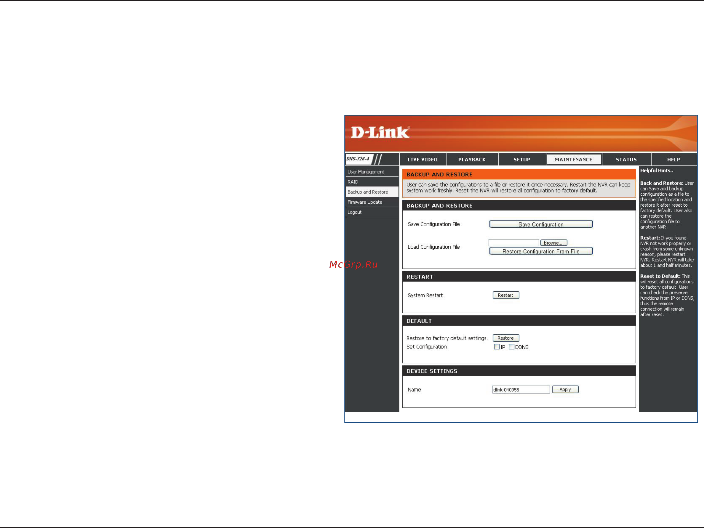 D-Link DNS-722-4 [50/88] Backup and restore