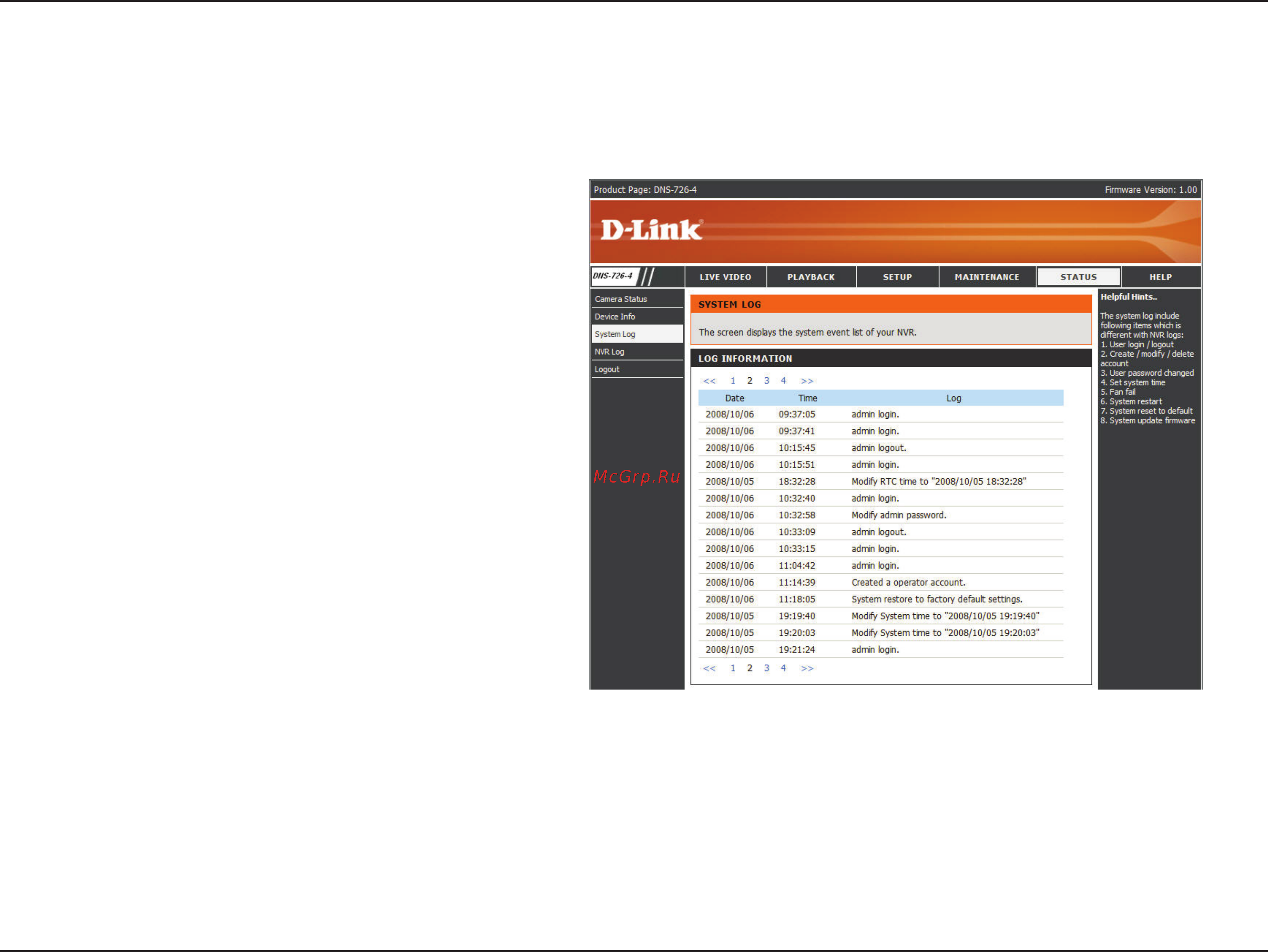 D-Link DNS-722-4 [54/88] System log