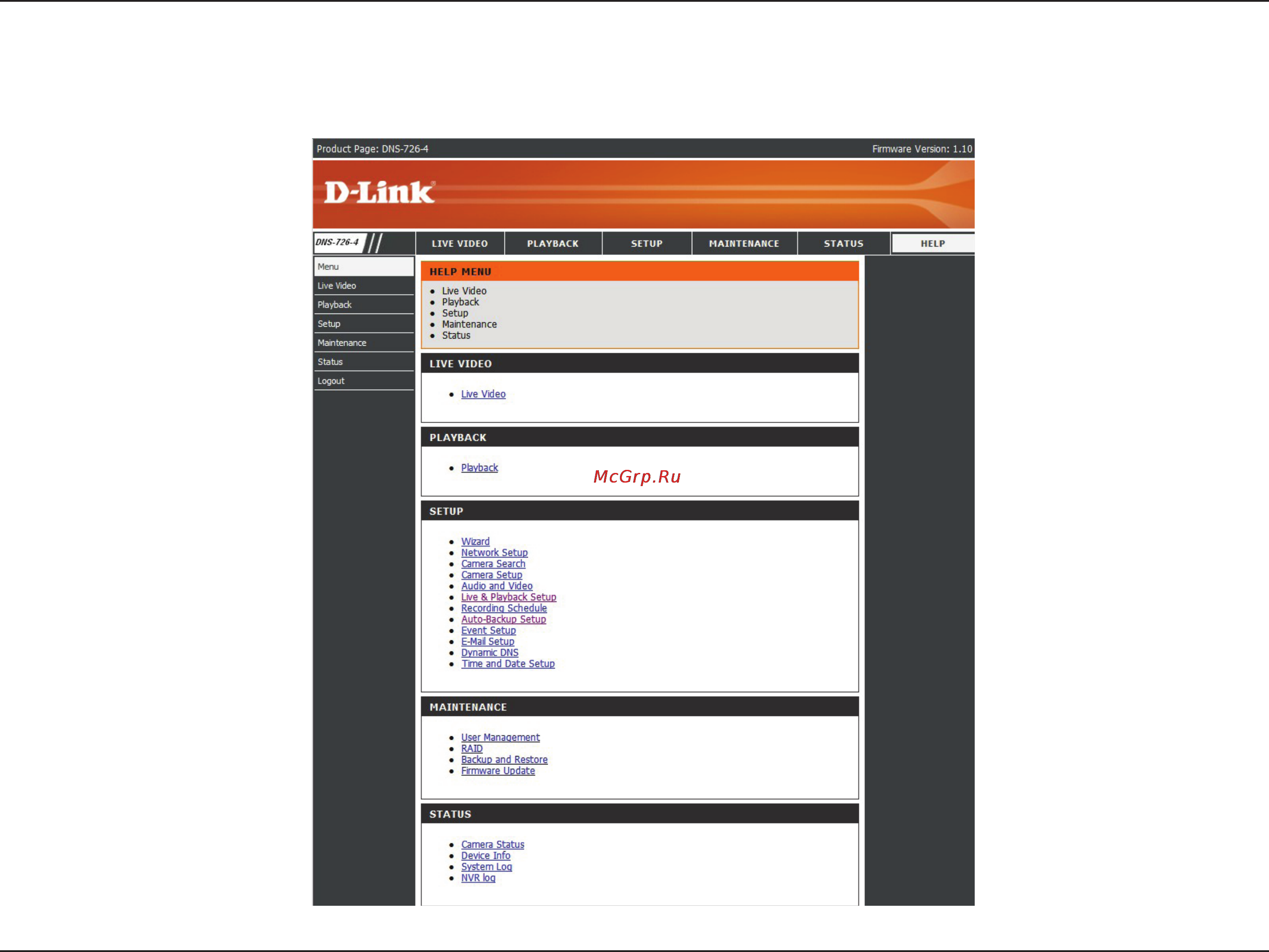 D-Link DNS-722-4 [56/88] The nvr help page provides a list of support topics