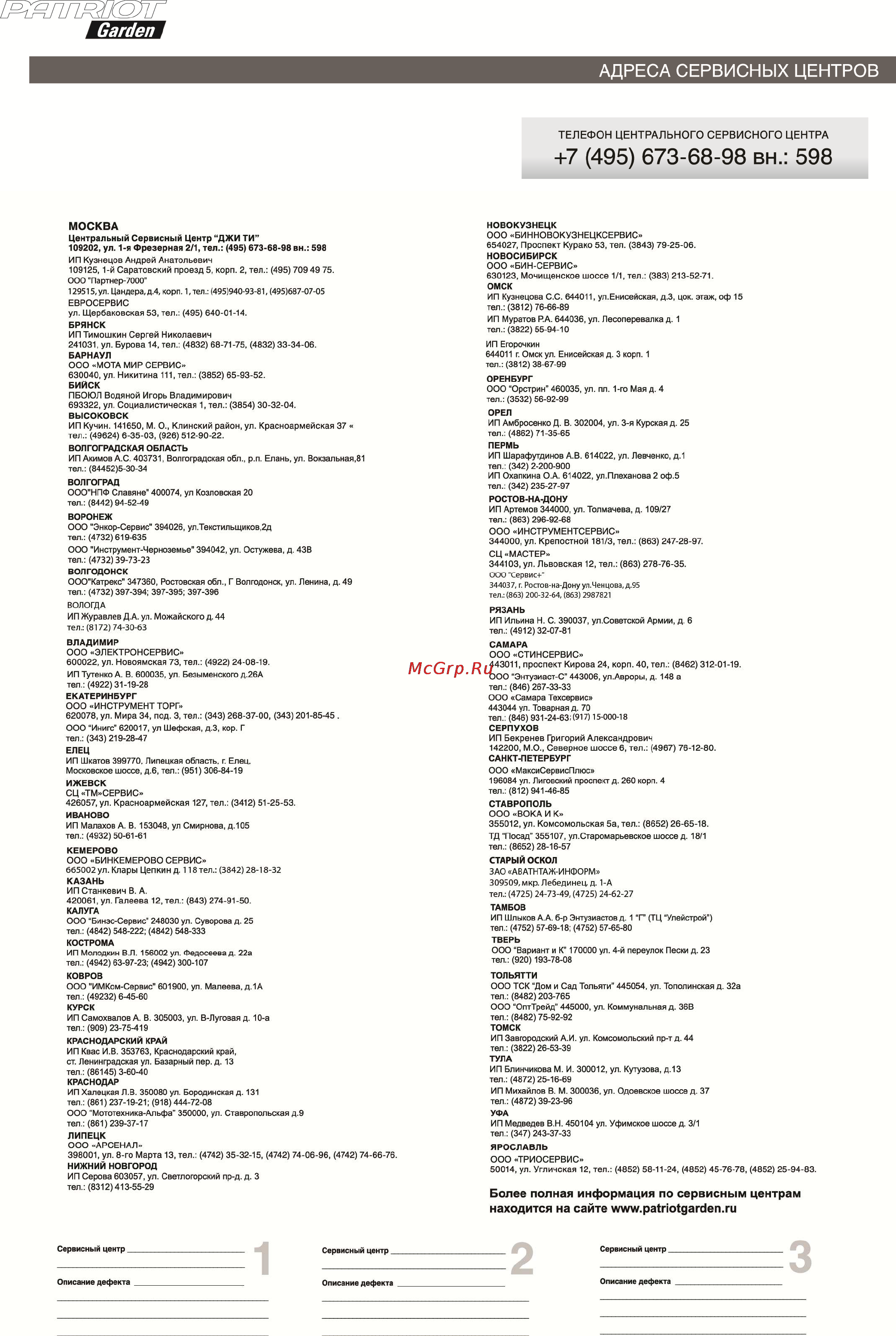 Patriot -Garden Т 7.0/1200 2FB PG Ontario Инструкция по эксплуатации онлайн [23/24] 12935