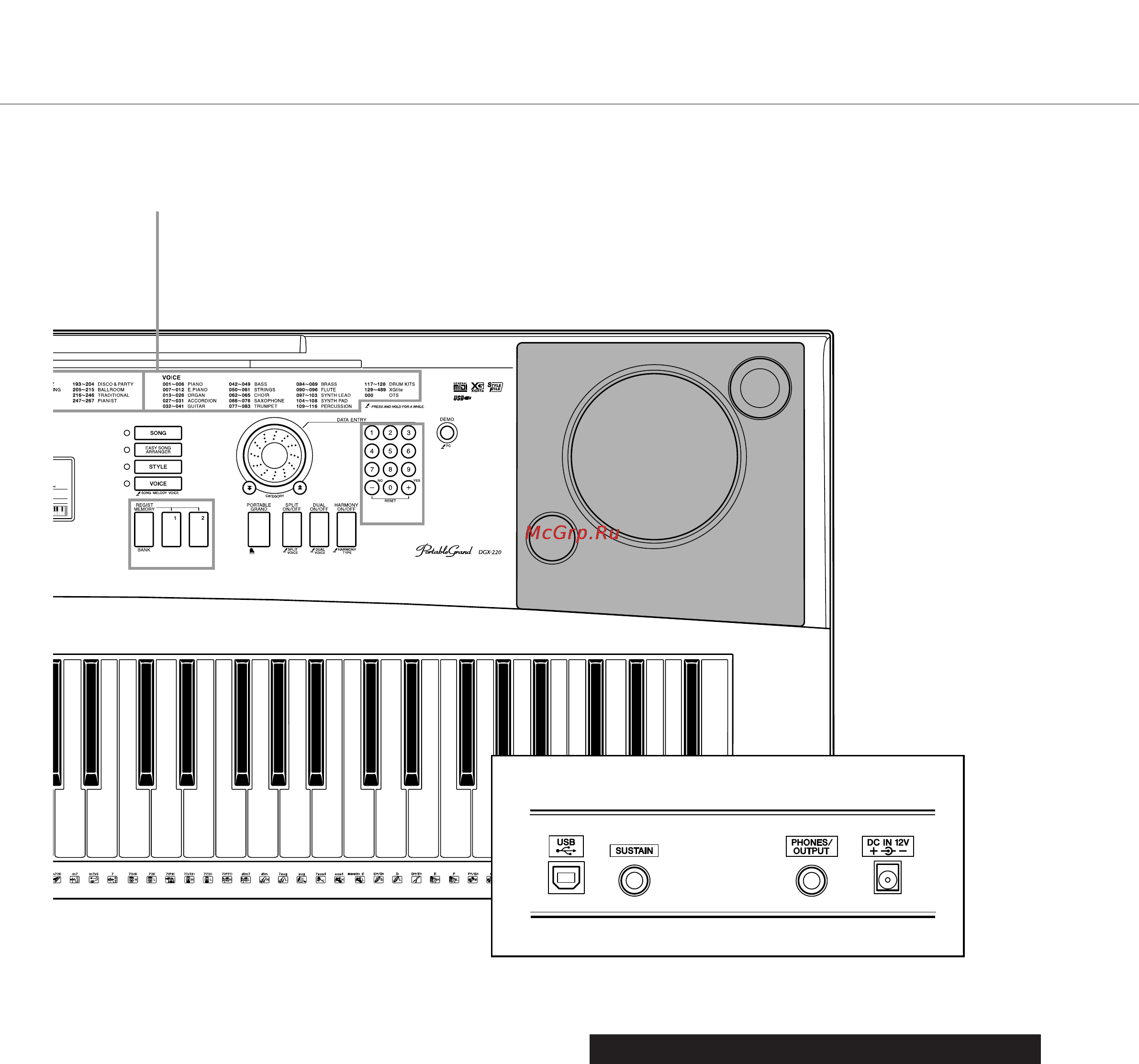 Yamaha DGX-220 [13/118] Задняя панель