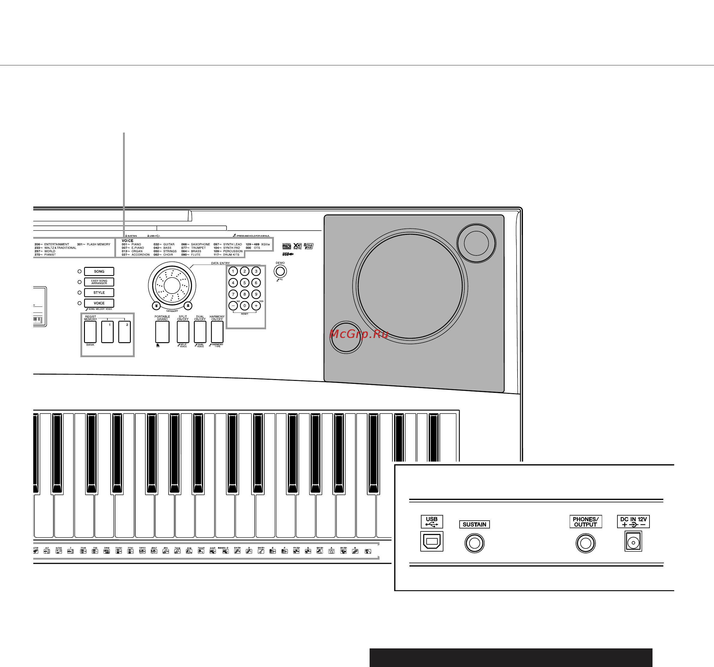 Yamaha DGX-230 [13/120] Задняя панель