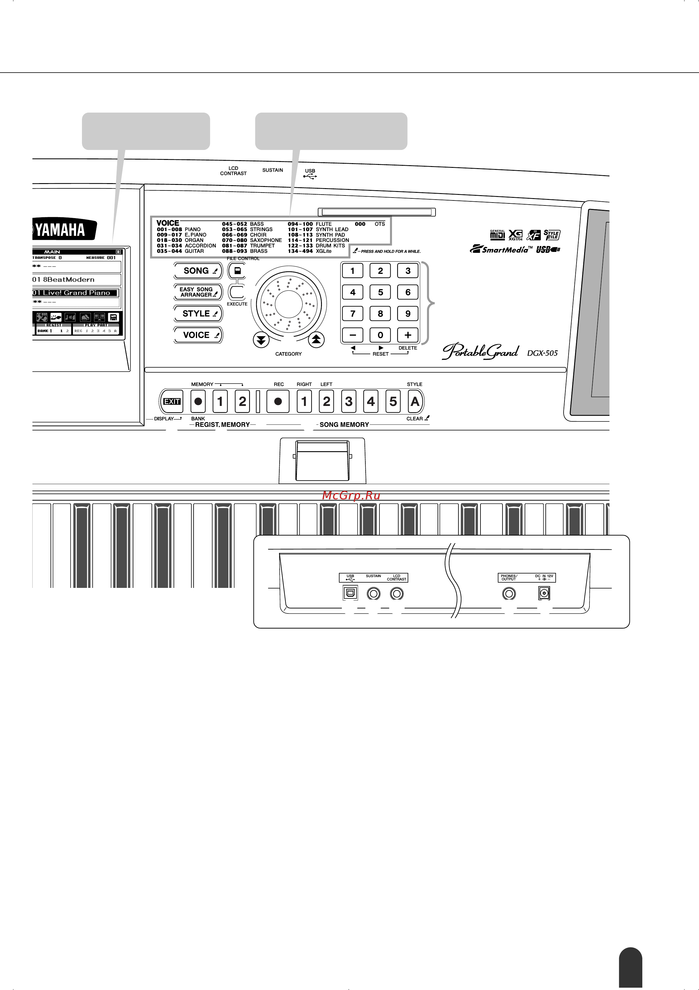 Yamaha DGX-305 [13/107] Задняя панель