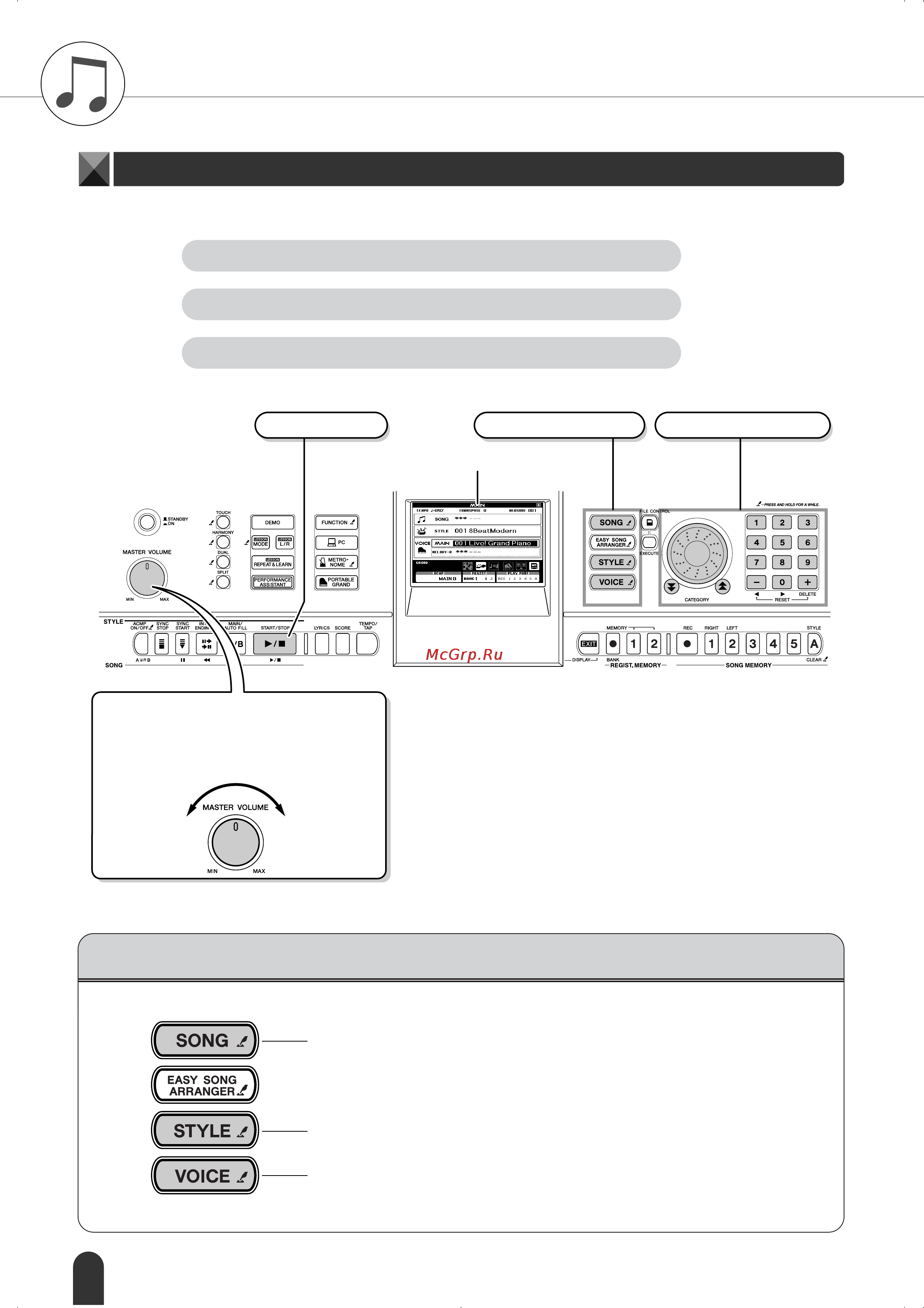 Yamaha DGX-305 [48/107] Основные операции и экраны