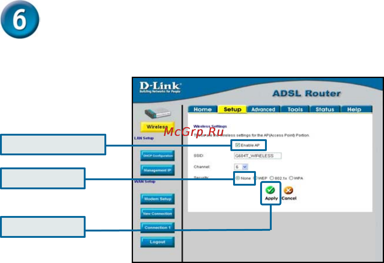 D-Link DSL-G604T [19/20] Настройка беспроводных параметров
