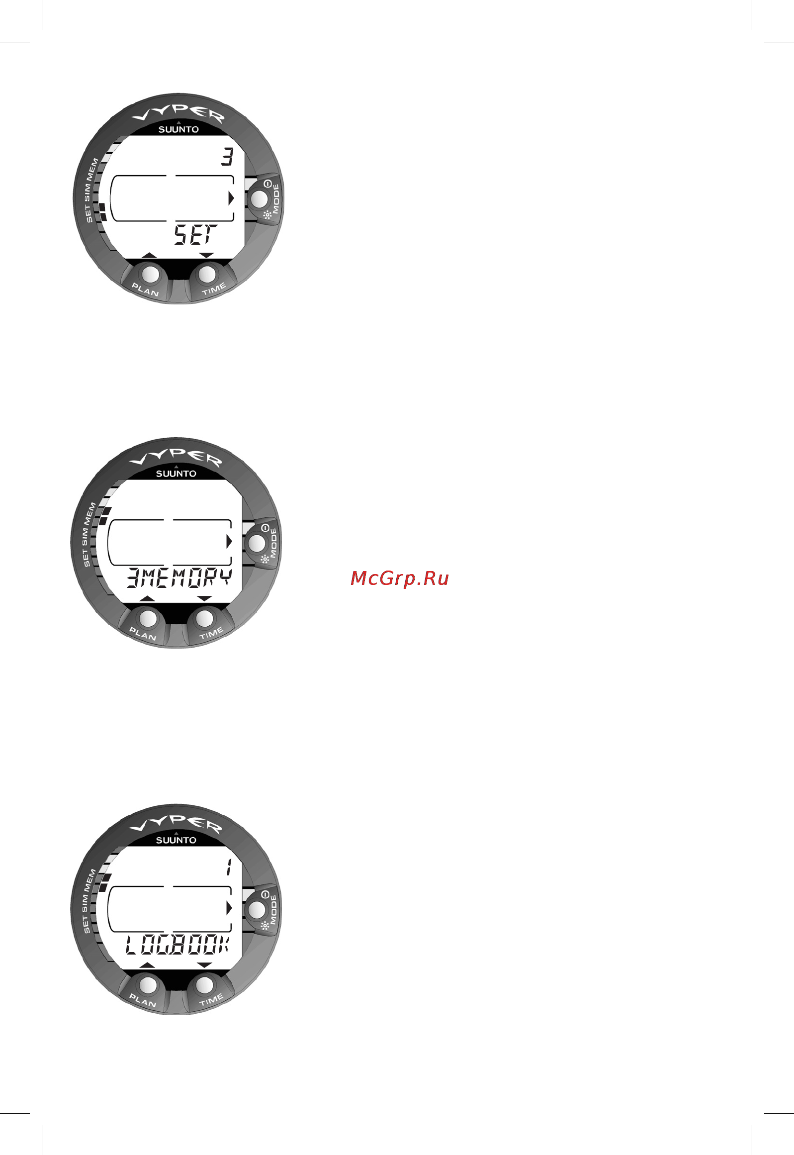 Suunto Vyper [44/86] The list of the menu based modes