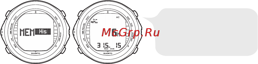Suunto D9tx [115/159] История погружений историей погружений называется сводка всех погружений зарегистрированных в подводном компьютере на дисплее отображается следующая информация