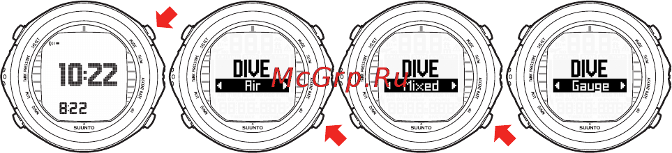 Suunto D9tx [70/159] Активация режима dive погружение