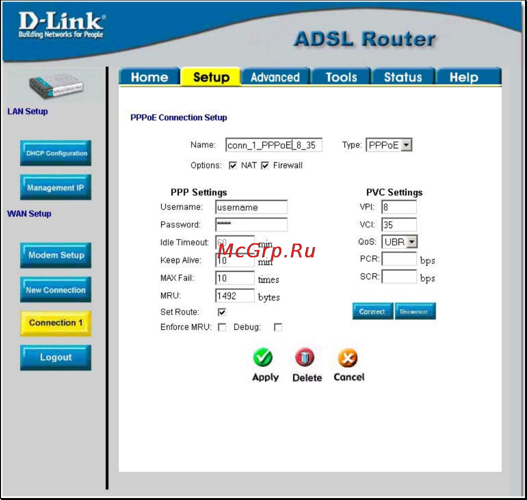 D-Link DSL-504T [9/11] Настройка adsl подключения для pppoe