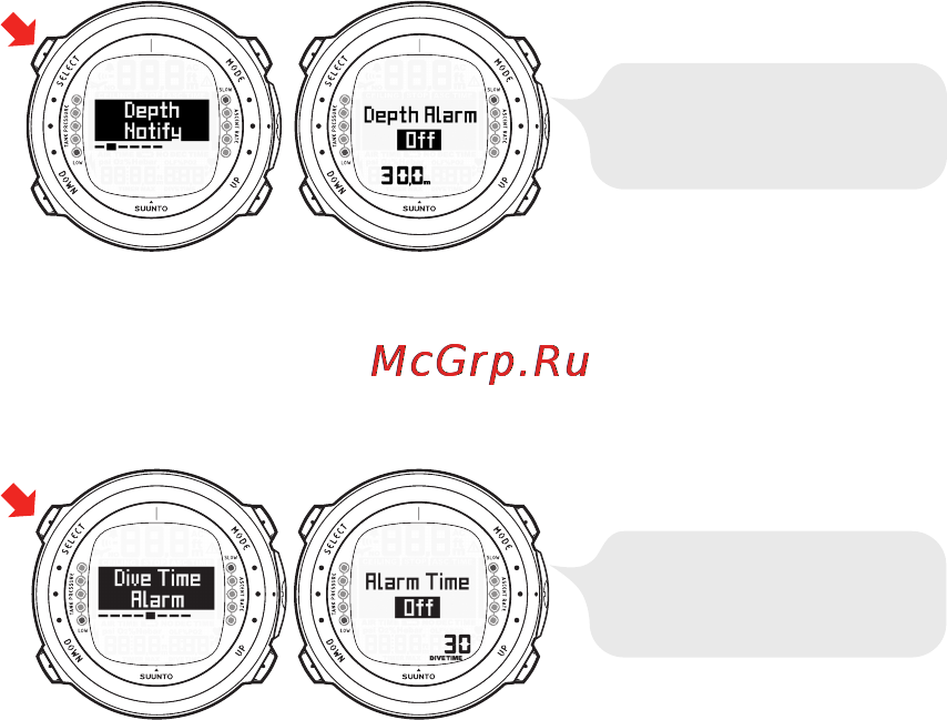 Suunto D4i [57/147] Установка сигнала уведомления о глубине режим free