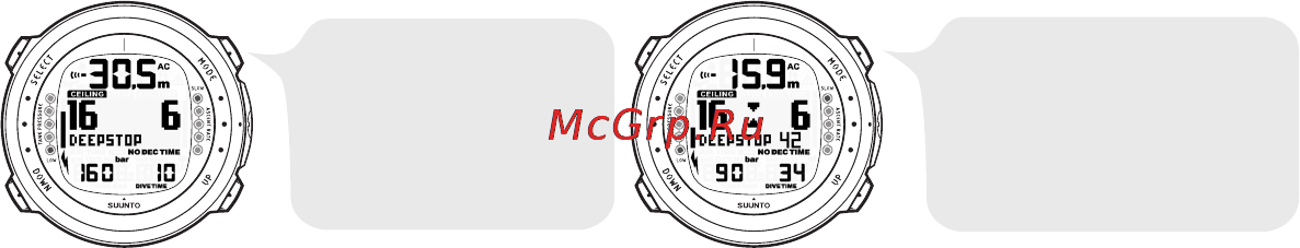 Suunto D4i [71/147] В случае нарушения требования о глубоководной остановке подводный компью тер не переходит в режим ошибки er тем не менее к последующему времени декомпрессии добавляется штрафное время